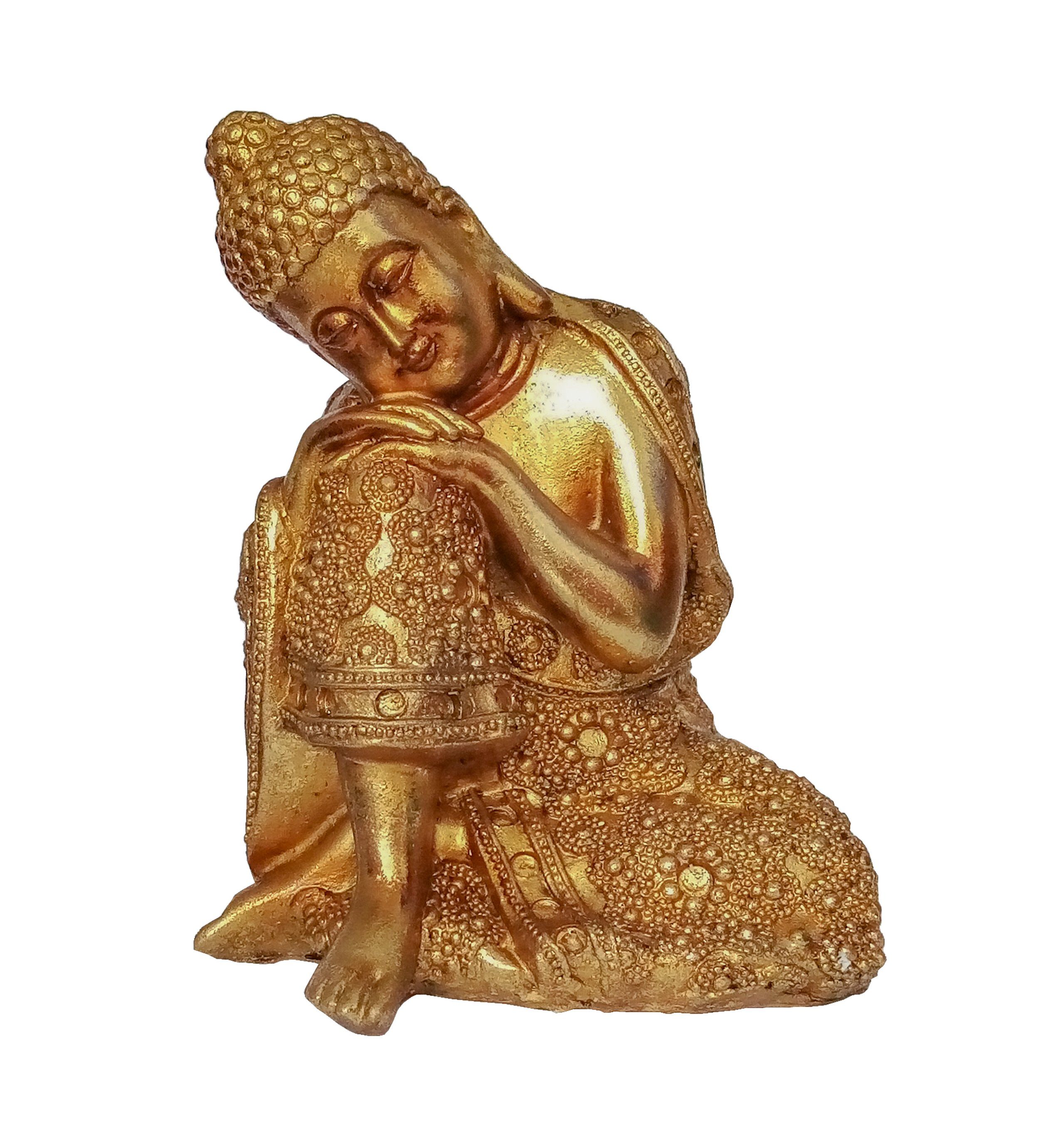 Giftdecor Buddhafigur Buddha Figur 12x16cm Gold Auf Knie aus Polyresin 91 (auf rechtes Knie), Thai Budda Garten Statue Feng Shui Deko Decoration