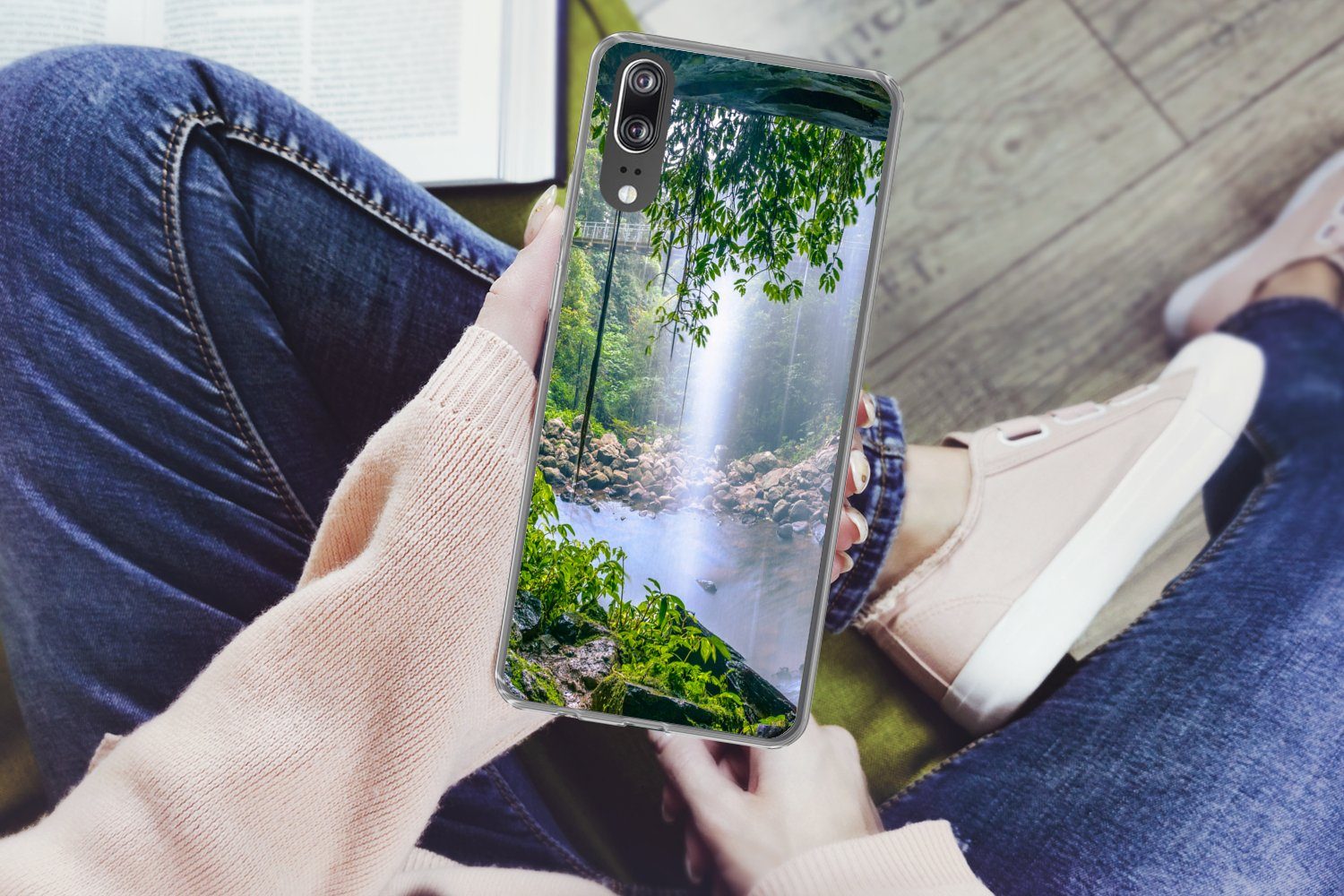 MuchoWow Handyhülle für Huawei P20 Dschungel - Regenwald - Wasser - Wasserfall - Pflanzen, Handy Case, Silikon, Bumper Case Dünn