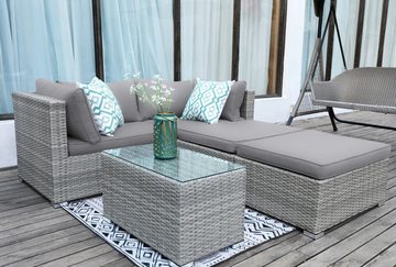 ONDIS24 Gartenmöbelset Loungeset Sonora mit 5 Sitzen und Tisch, unterschiedlich zusammenbaubar, in moderner Rattan-Korb-Optik, UV- und witterungsbeständig, Polypropylen, inklusive Auflagekissen, (5-tlg)