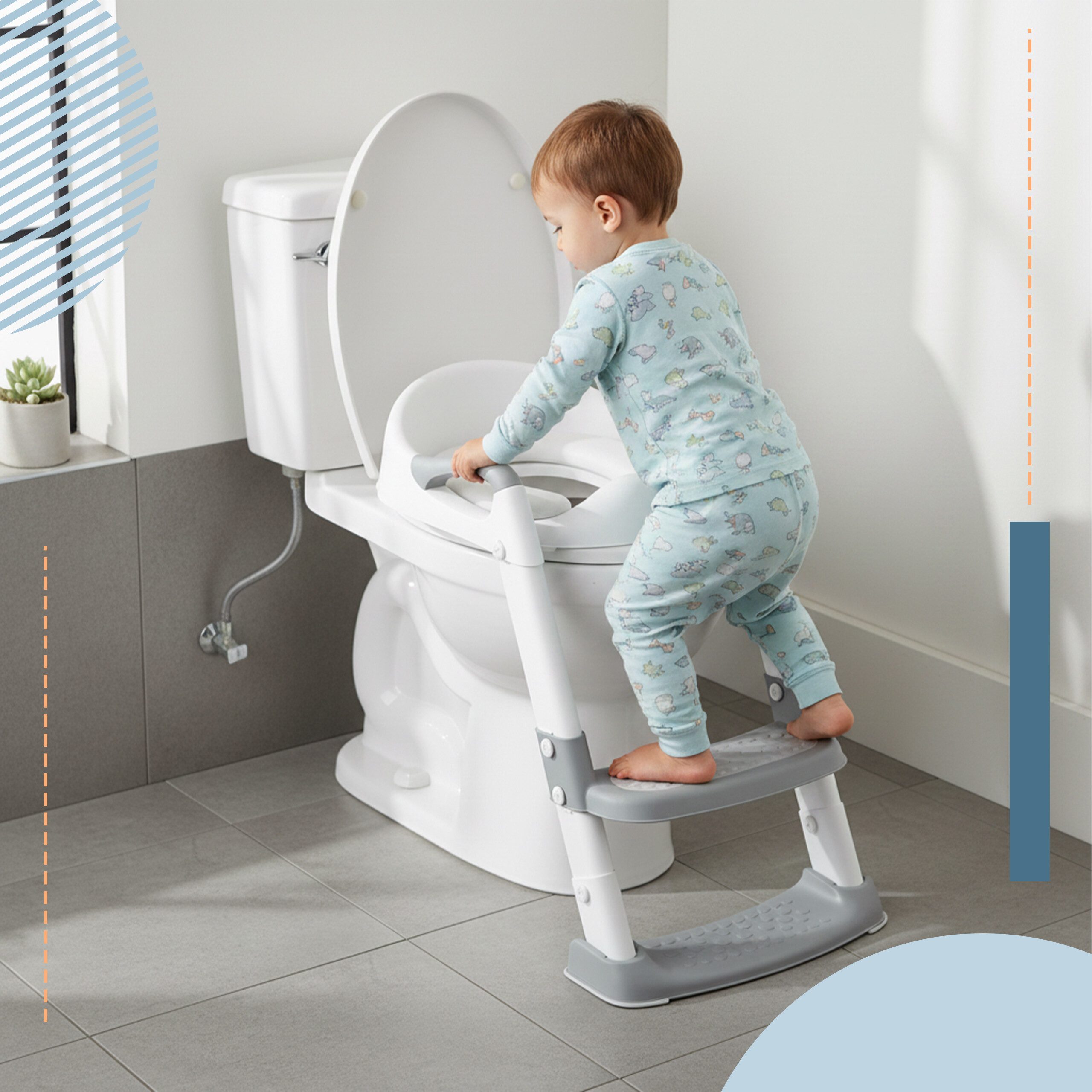 relaxdays Kinder-WC-Sitz Kinder-Toilettensitz mit Leiter (1-St), Grau-Weiß – Bild 2 von 5