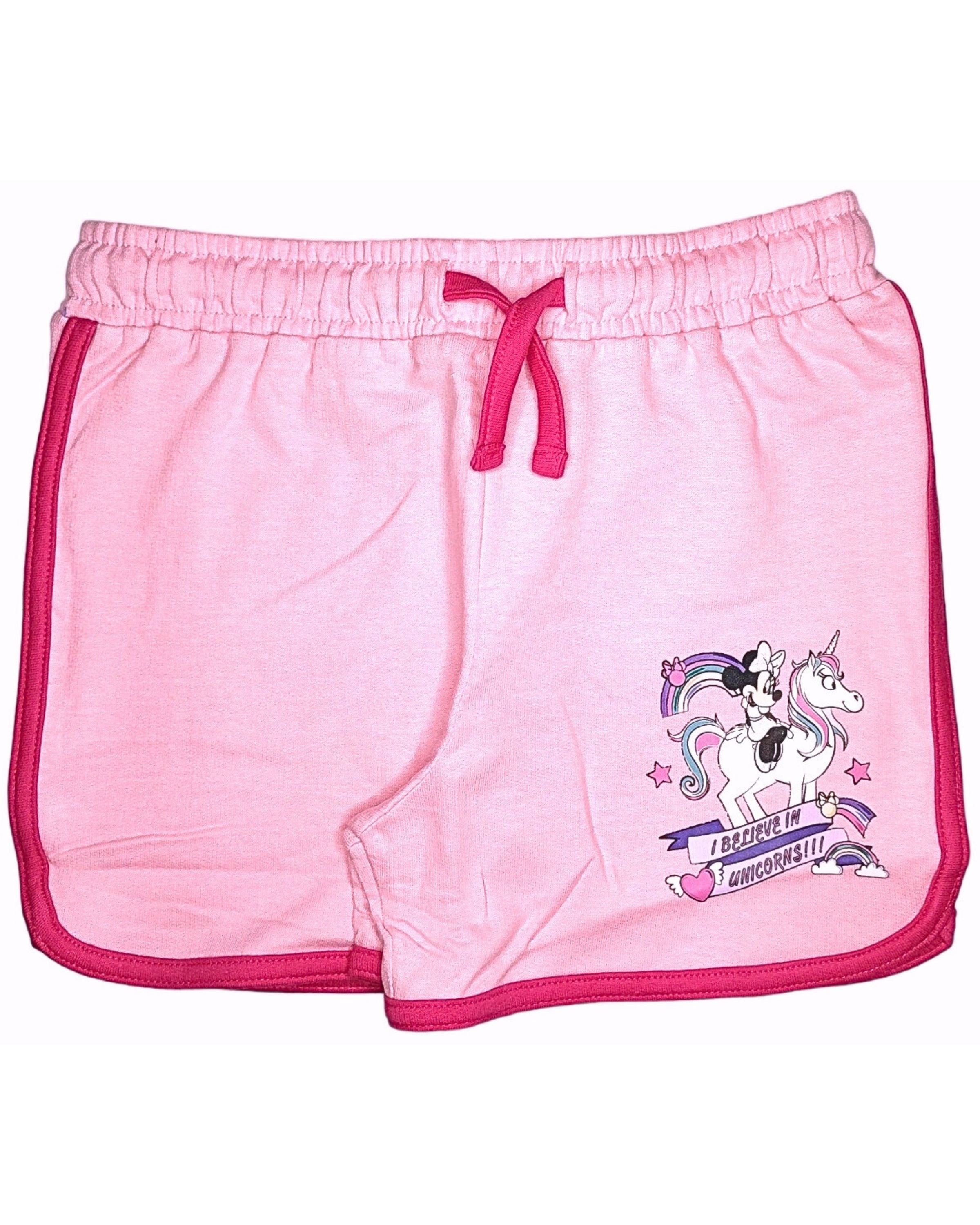 Disney Minnie Mouse Shorts Minnie Maus - I believe in Unicorns Mädchen kurze Hose aus Baumwolle Gr. 98 - 128 cm Rosa