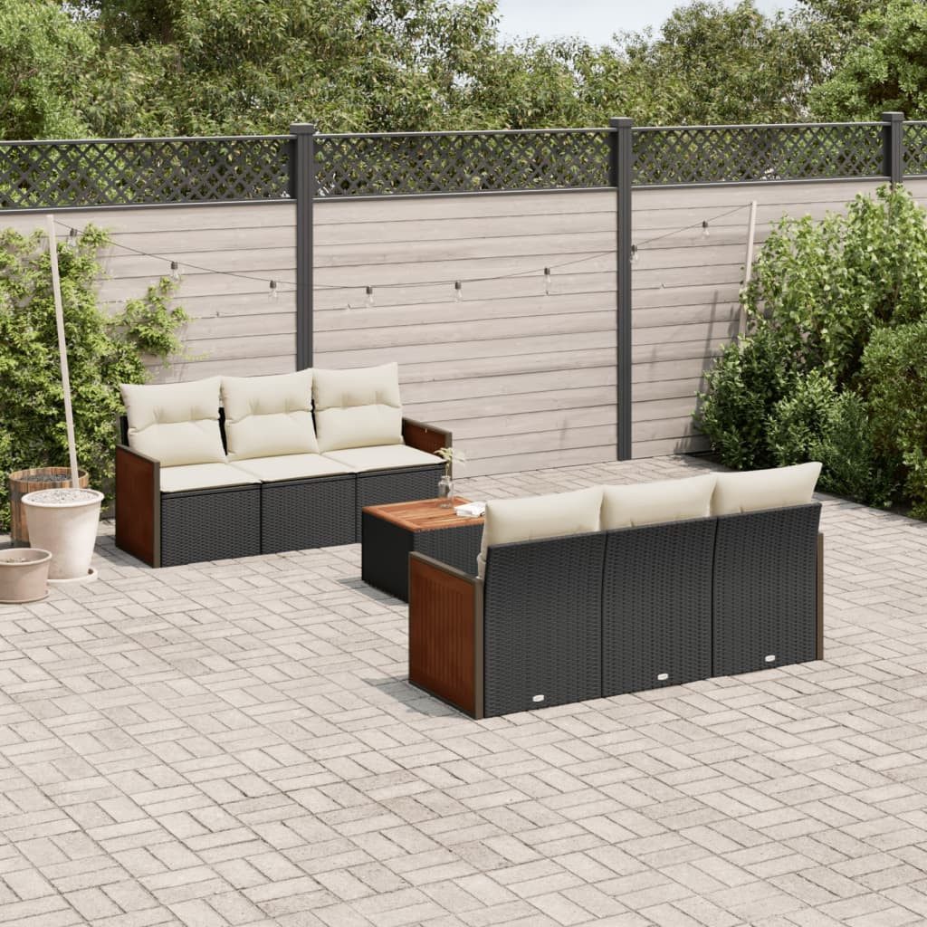 furnicato Garten-Essgruppe 7-tlg. Garten-Sofagarnitur mit Kissen Schwarz Poly Rattan, (1-tlg)