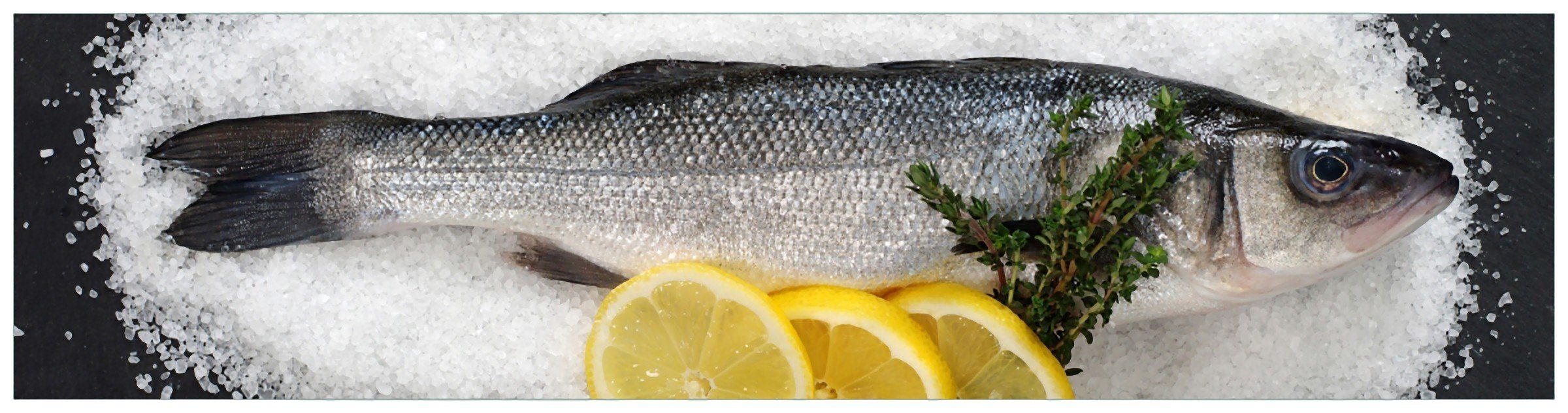 Fischmenü Frischer Wallario (1-tlg) mit Fisch Zitronen, Küchenrückwand Salz - auf