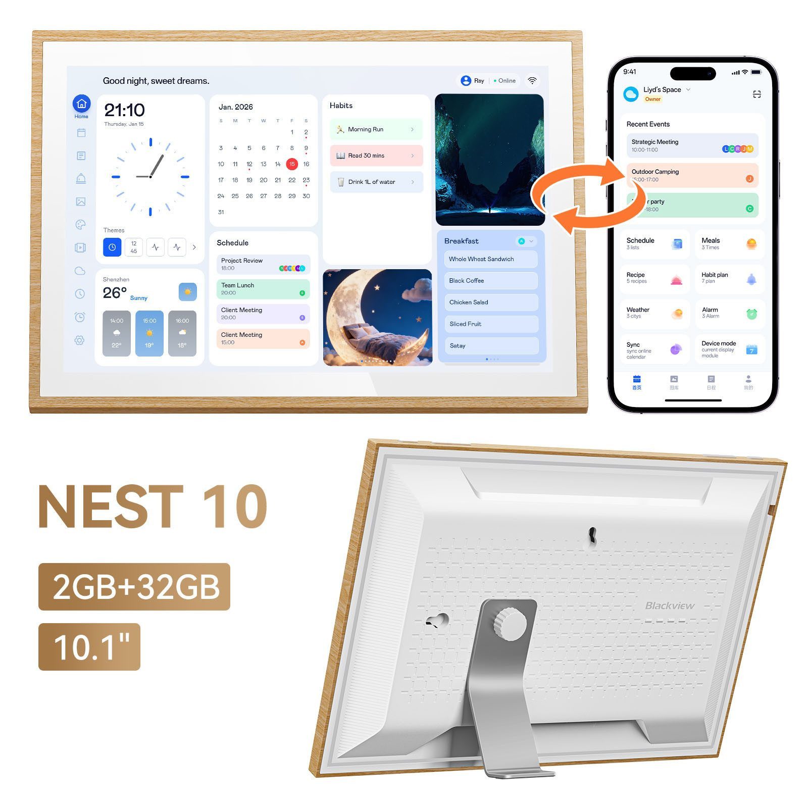 blackview Nest 10 10,1" Kalender Digitaler Bilderrahmen mit WiFi-Fotoübertragung Tablet (32 GB)