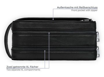 PURE Leather Studio Kulturbeutel Atlas, Handgefertigte Kulturtasche aus Rindsleder Waschtasche zum Reisen
