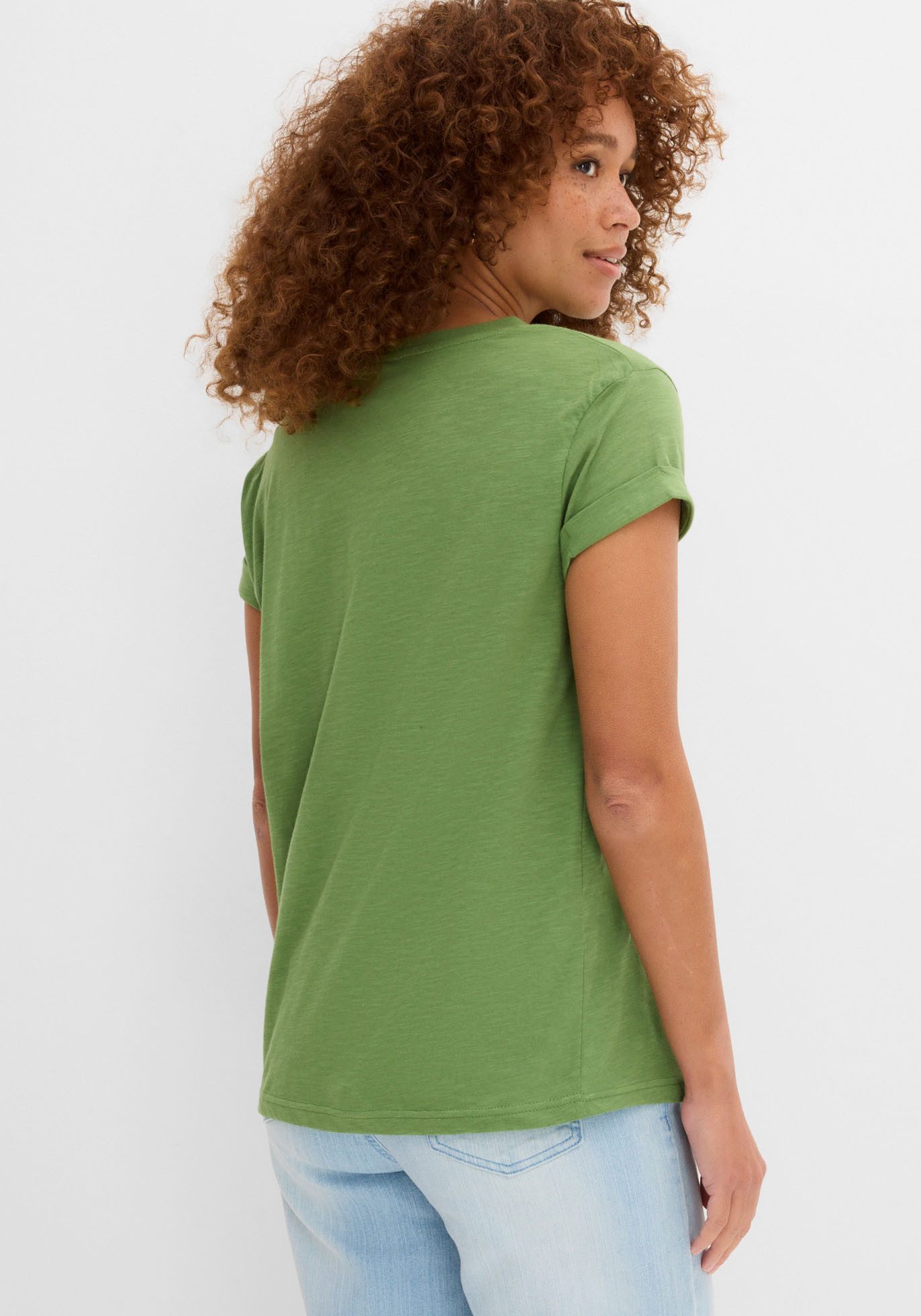 bonprix T-Shirt (1-tlg) lockere, figurumspielende Passform, Kurzarm, Rundhalsausschnitt