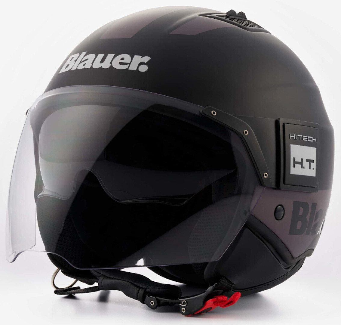 Blauer Motorradhelm BET HT Jethelm, integriertes Sonnenvisier
