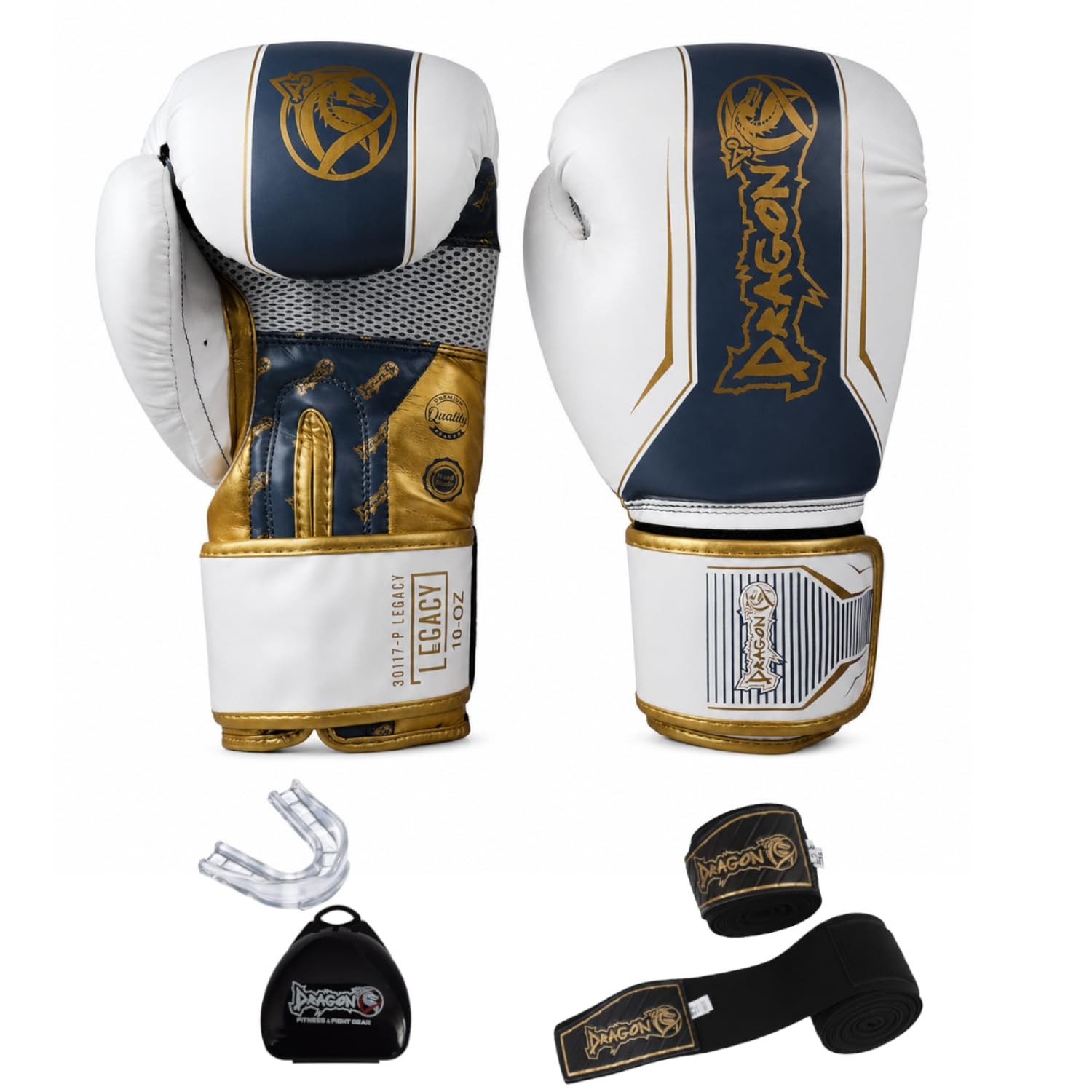 DragonDo Boxhandschuhe Trainingshandschuhe Legacy Set 3 Teilig 10-12-14-16 Oz Schwarz-Weiß