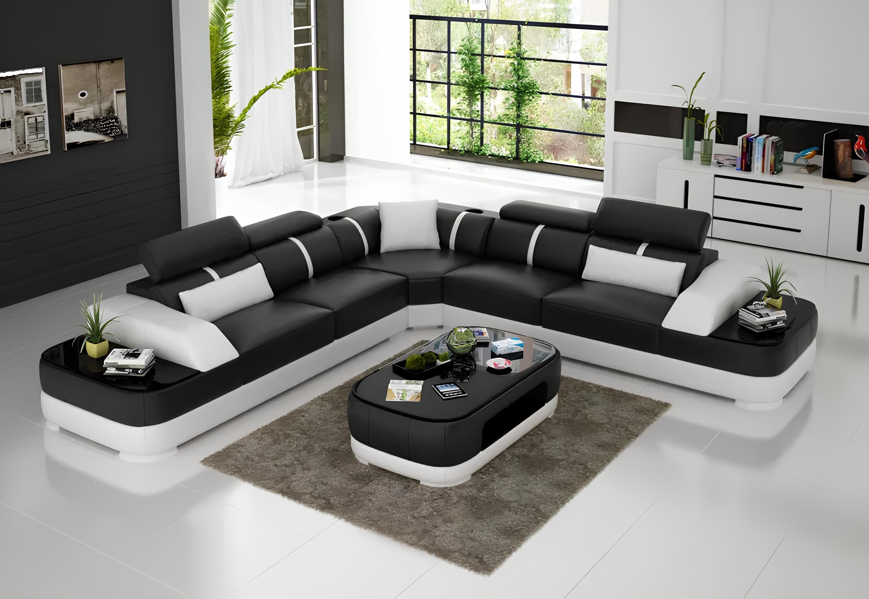 Xlmoebel Ecksofa Wohnzimmermöbel Ecksofa aus Leder mit Couchtisch in L-Form, Hergestellt in Europa