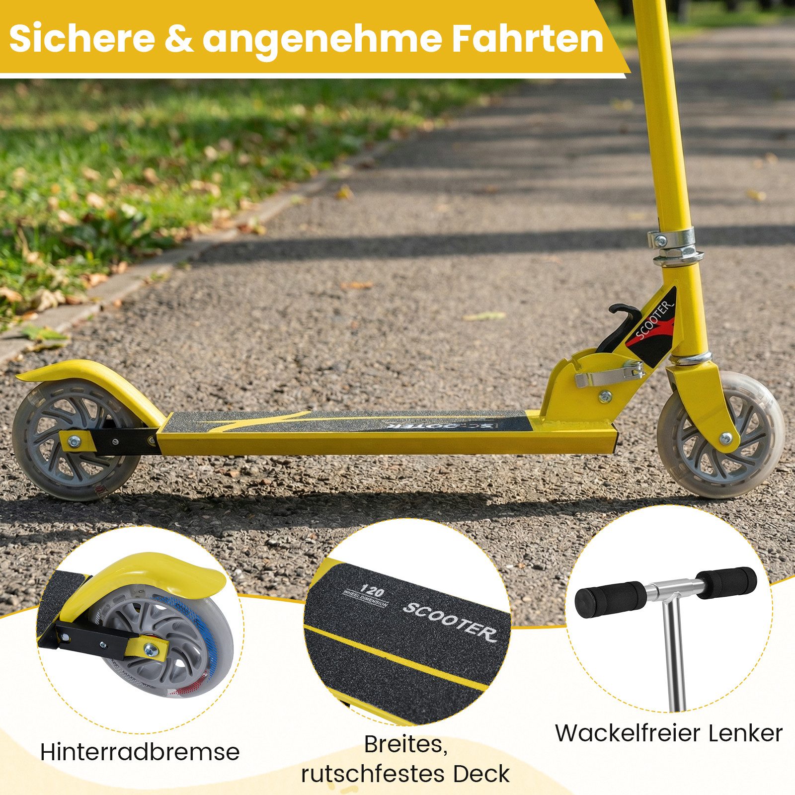 COSTWAY Scooter Kinder Cityroller, Aluminium, höhenverstellbar, klappbar, mit 2 LED Räder