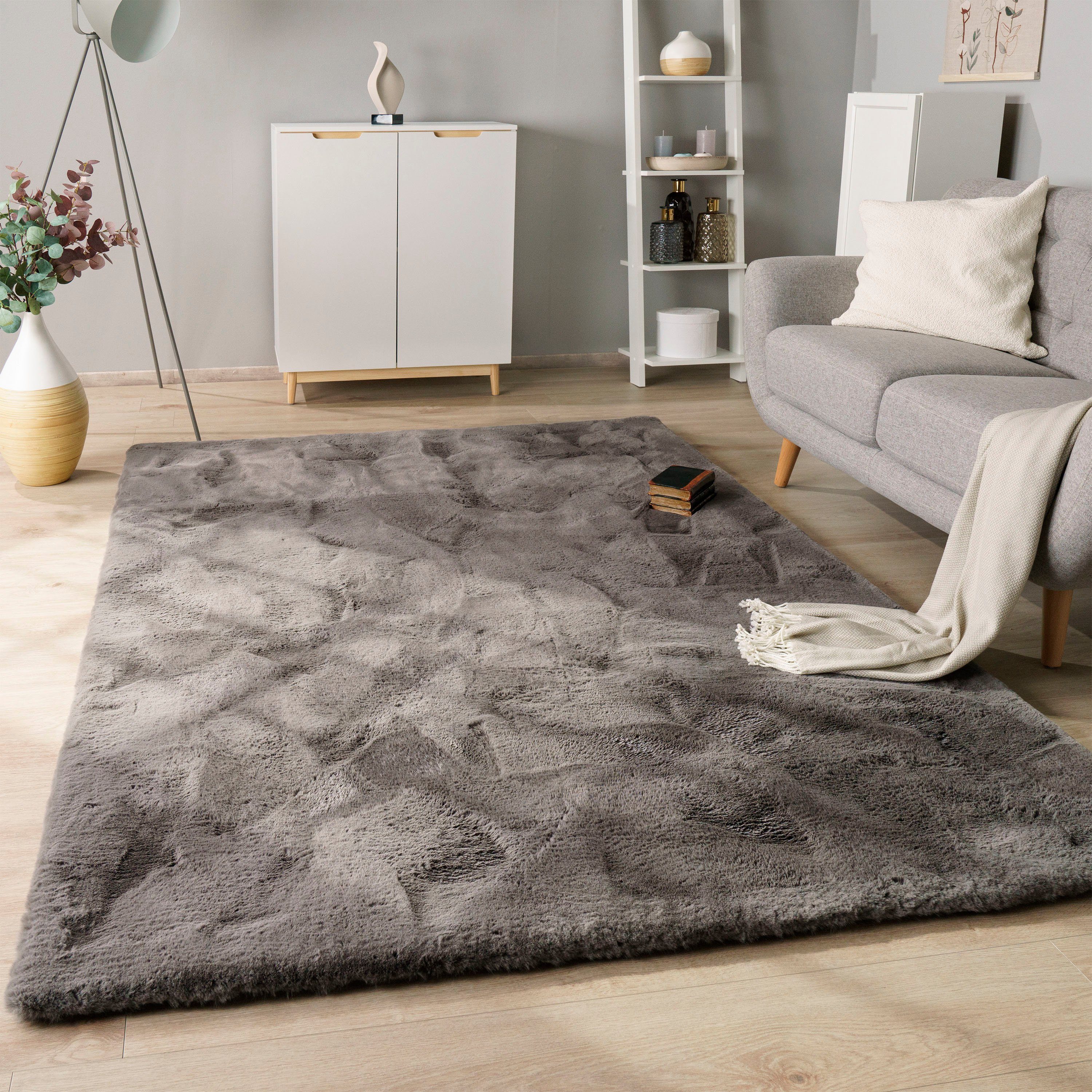 Hochflor-Teppich Rabbit Deluxe 860, Paco Home, rechteckig, Höhe: 39 mm, Kunstfell, Uni-Farben, sehr weicher Flor, Wohnzimmer, Schlafzimmer