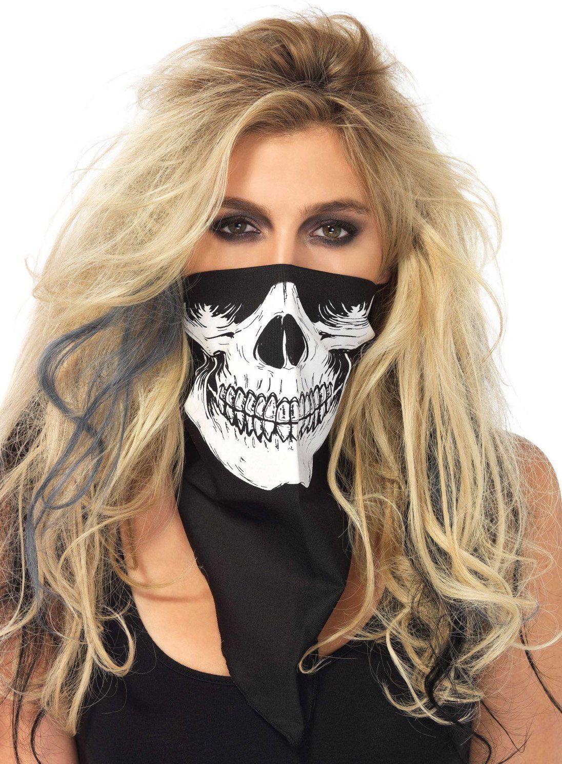 Leg Avenue Kostüm Totenkopf Halstuch schwarz-weiß, Verwegene Windmaske für Cowboys und Biker