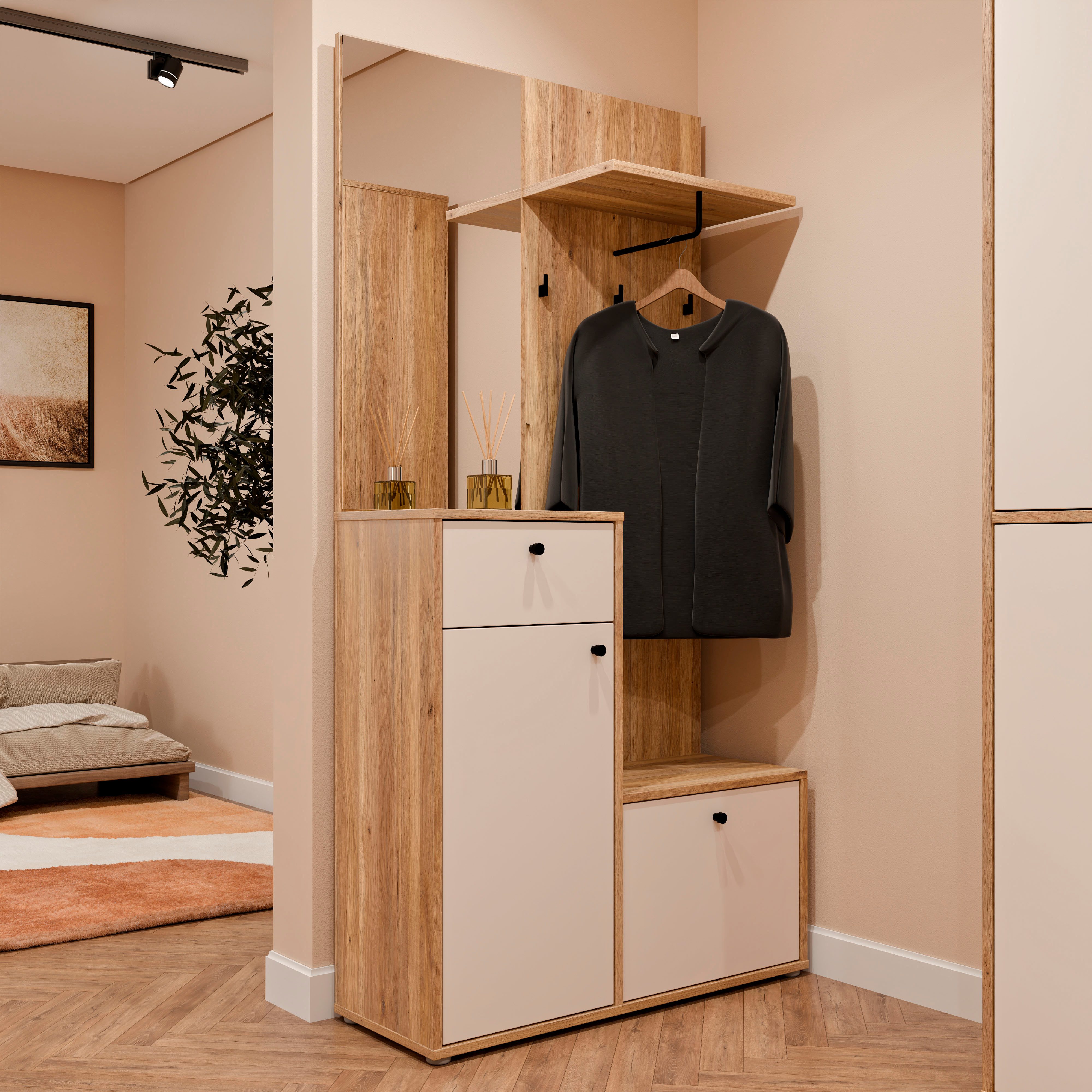 FORTE Kompaktgarderobe Metallgriffe Schwarz B/H/T 95,8/190,7/34,9cm Soft Close, Vollauszug