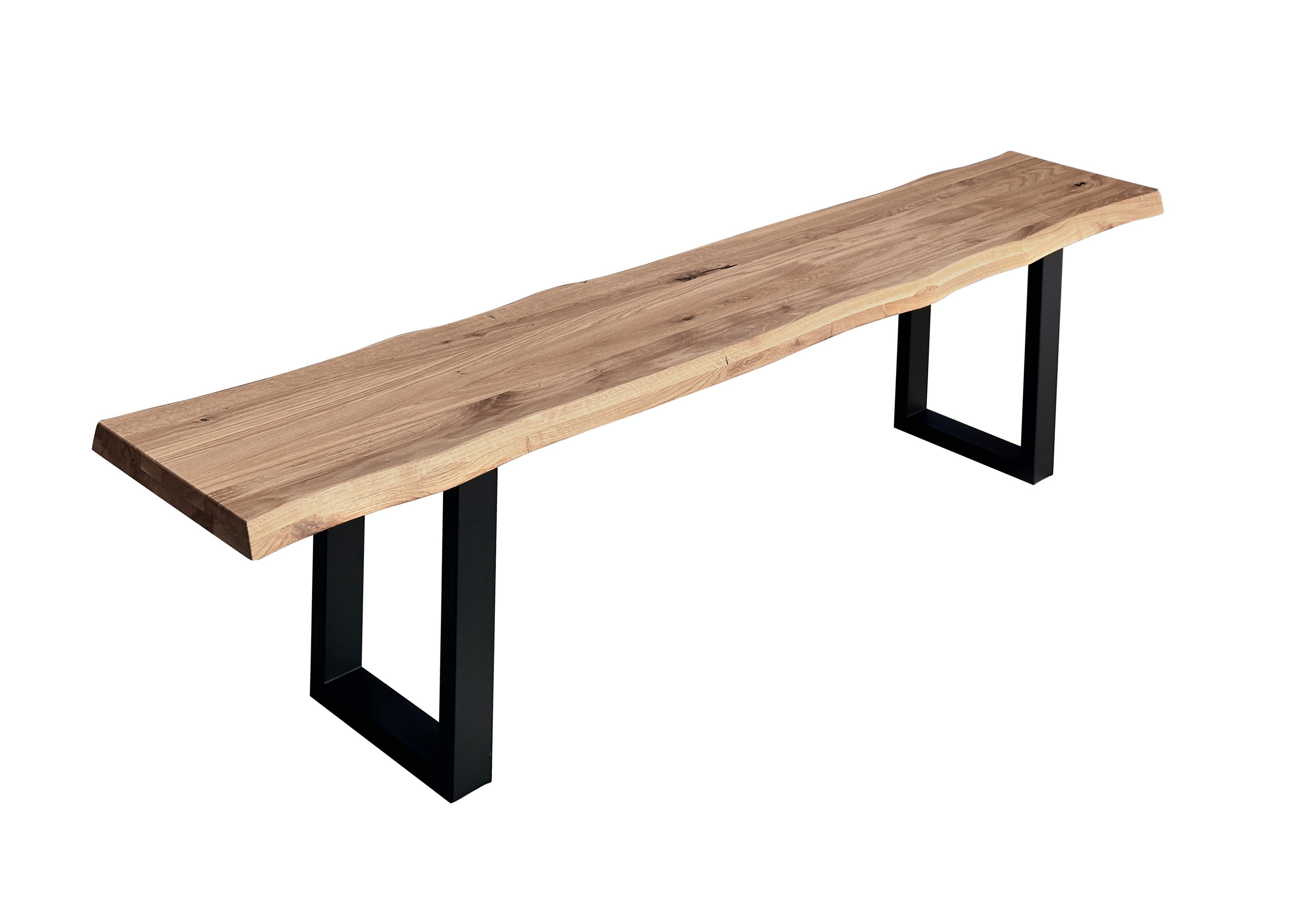 Woodroom Sitzbank Rotterdam (Verfügbar in zwei Größen: 180 x 35 cm oder 200 x 35 cm), Bank aus massiver Wildeiche geölt, U-Gestell