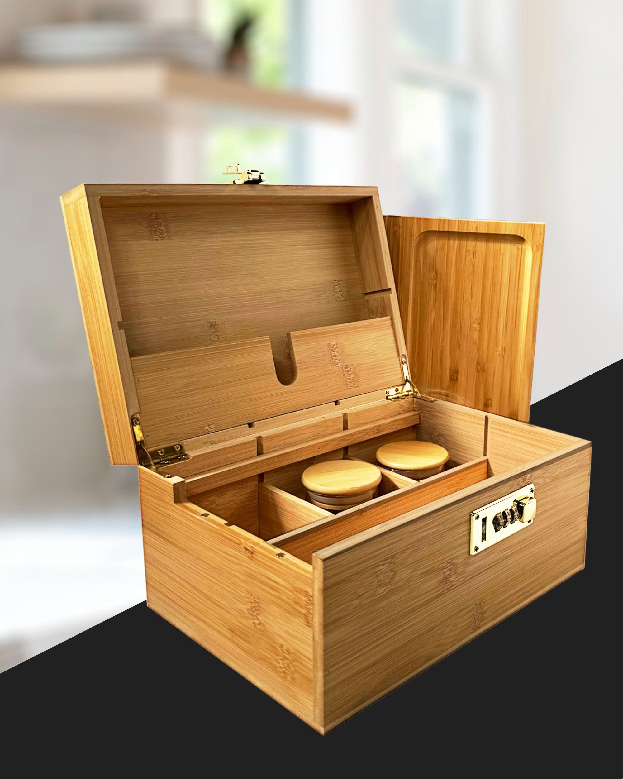 Starhome Schatzkiste - Aufbewahrungsbox aus Bambus mit Zahlenschloss I 25,5x18x14 cm, Herausnehmbare Trennfächer, extra große Box
