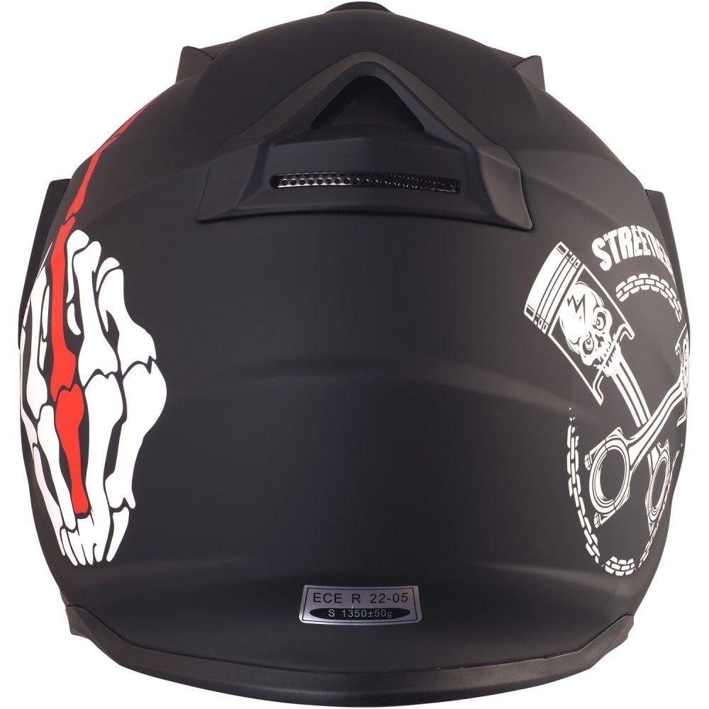 Broken Head Motorradhelm Street Rebel rot (mit klarem und rot verspiegeltem Visier), inklusive 2 Visieren, mit Sonnenblende