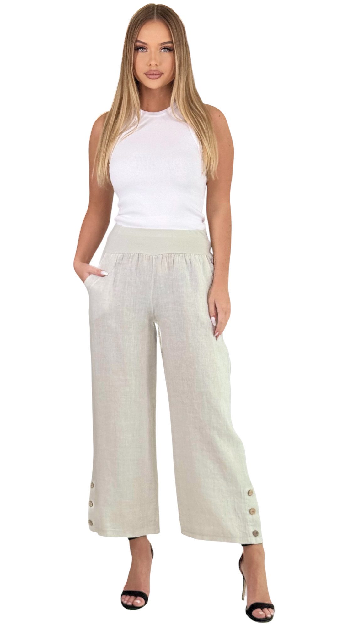 Mississhop Leinenhose Leinenhose Damen 100 % Leinen Culotte 7/8 Lange Hose M.319