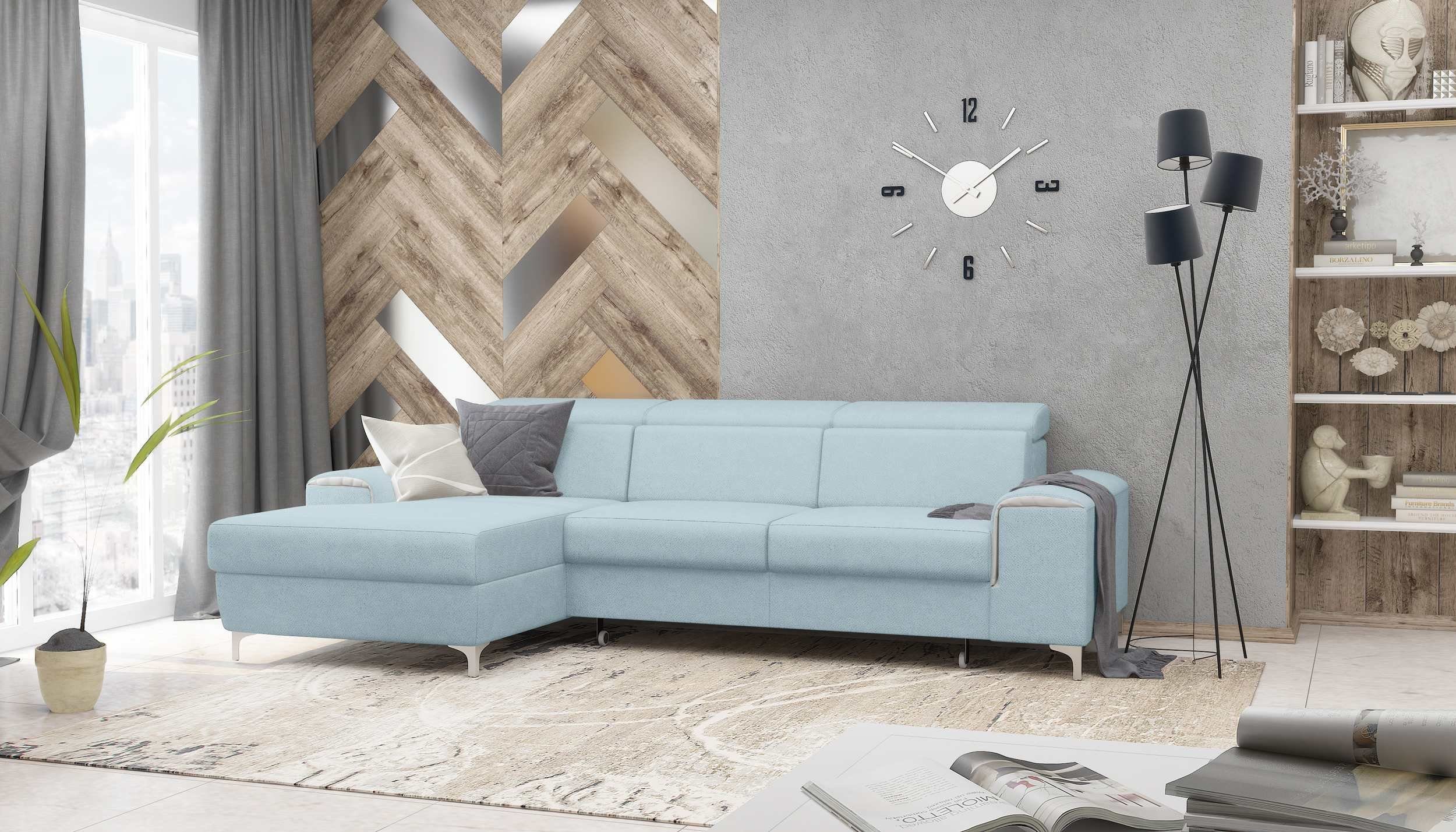 Stylefy Ecksofa Lino, L-Form, Eckcouch, mane links oder rechts bestellbar, frei im Raum stellbar, mit Bettkasten und Bettfunktion, Sitzkomfort, inklusive Kopfteilverstellung