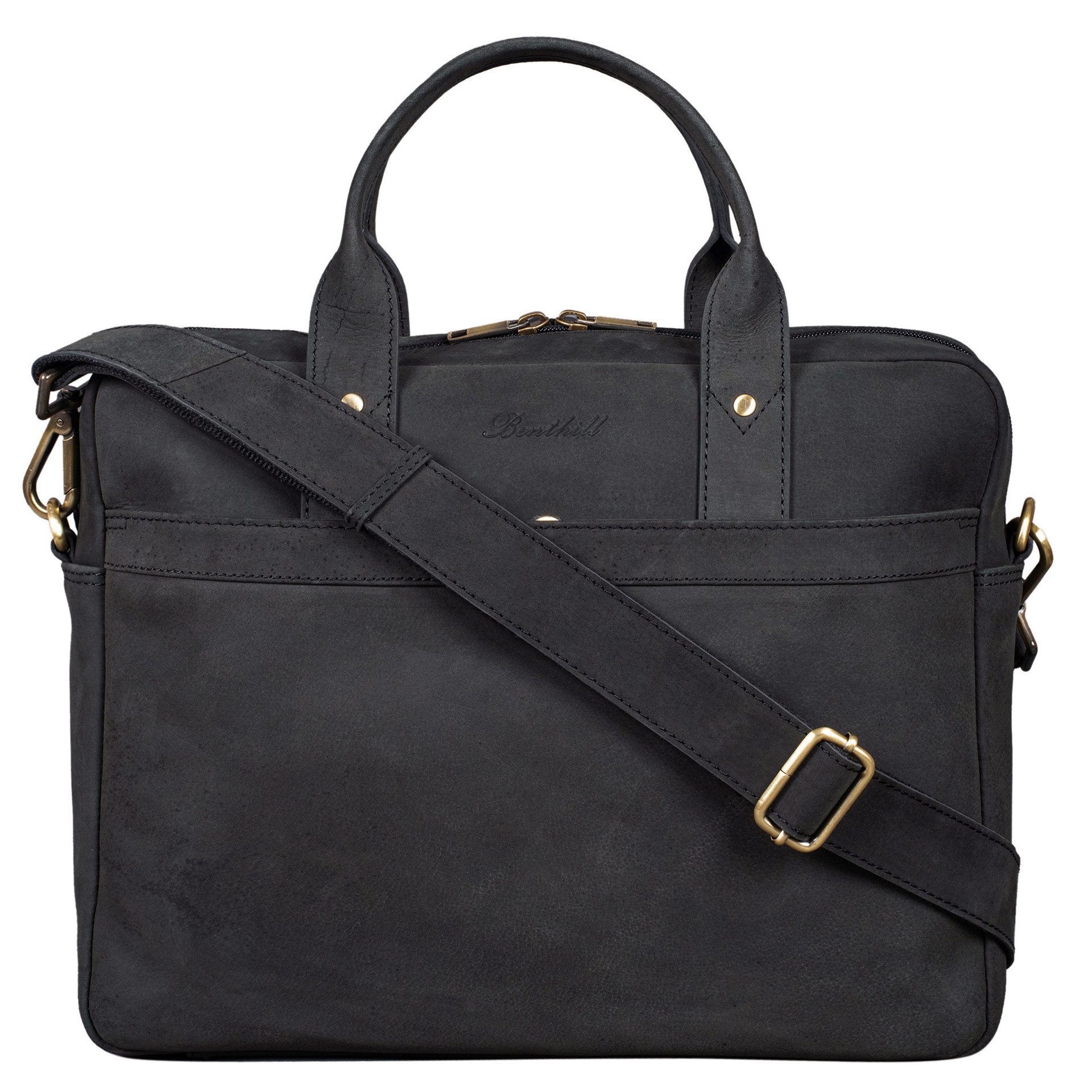 Benthill Aktentasche Echt Leder Schultertasche Herren Damen Laptoptasche Umhängetasche, Schultergurt / Umhängegurt Reißverschlussfach