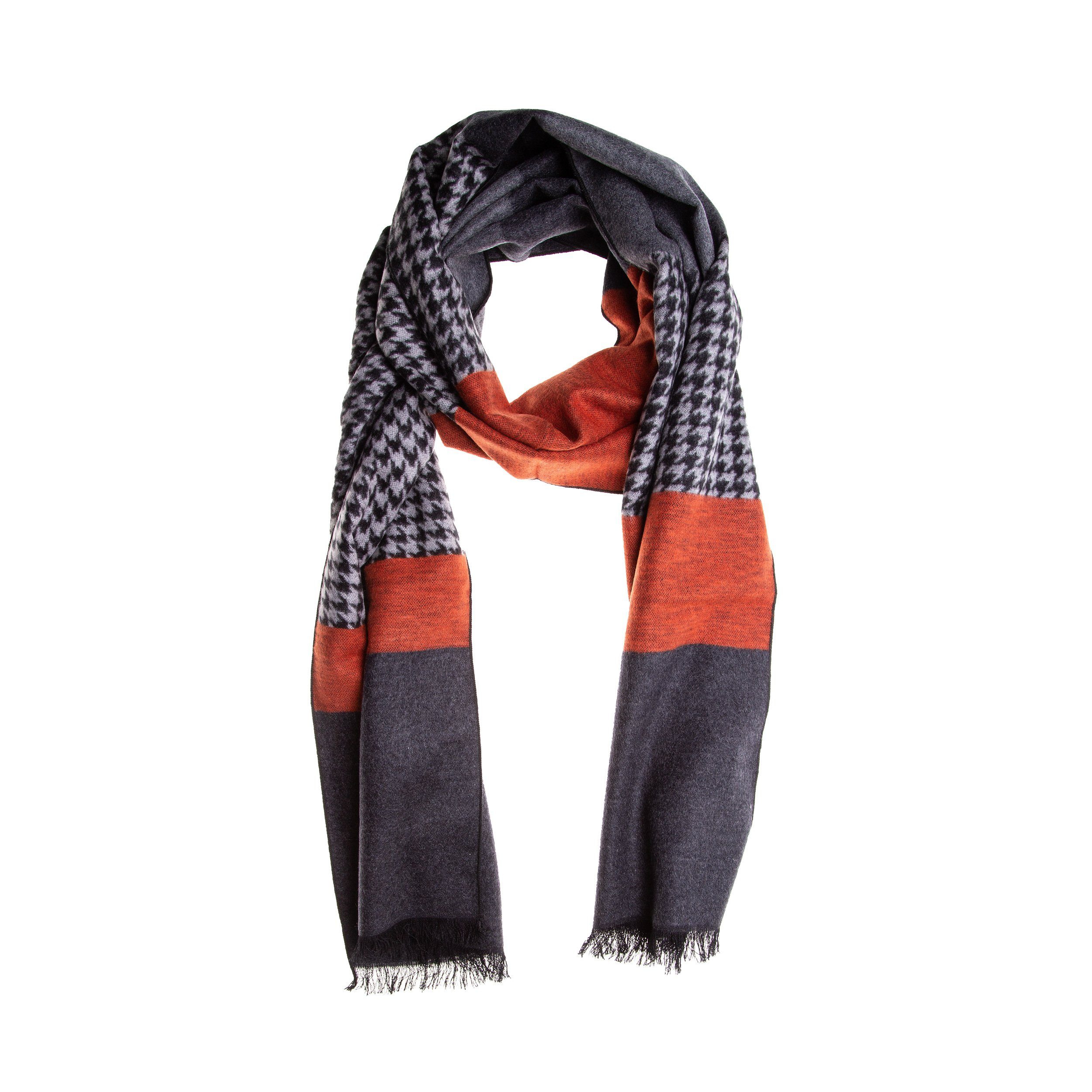 SEABRIGHT Seidenschal Schal Seidenflanell Hahnentritt orange grau
