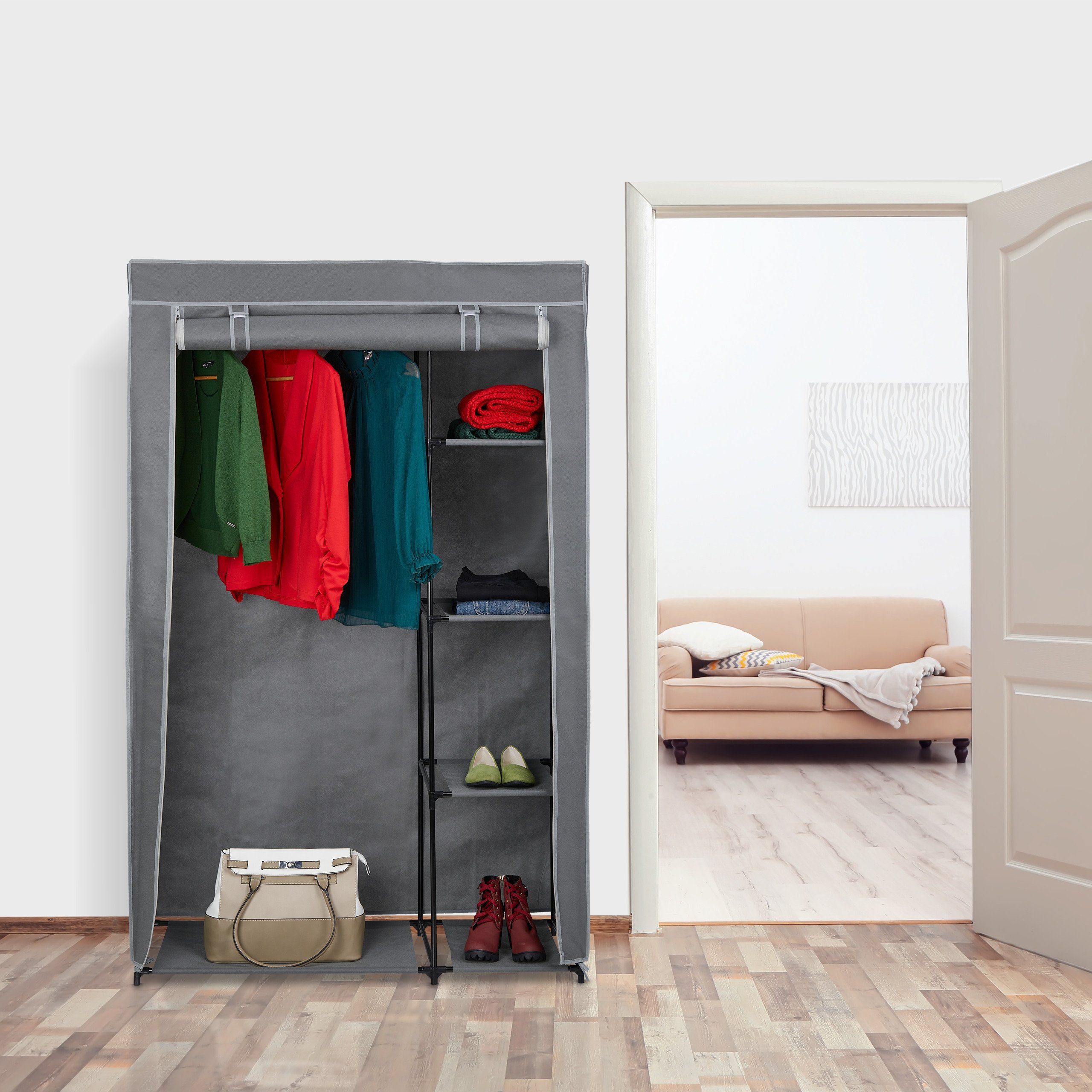 relaxdays Stoffschrank mit Kleiderstange Anthrazit günstig online kaufen