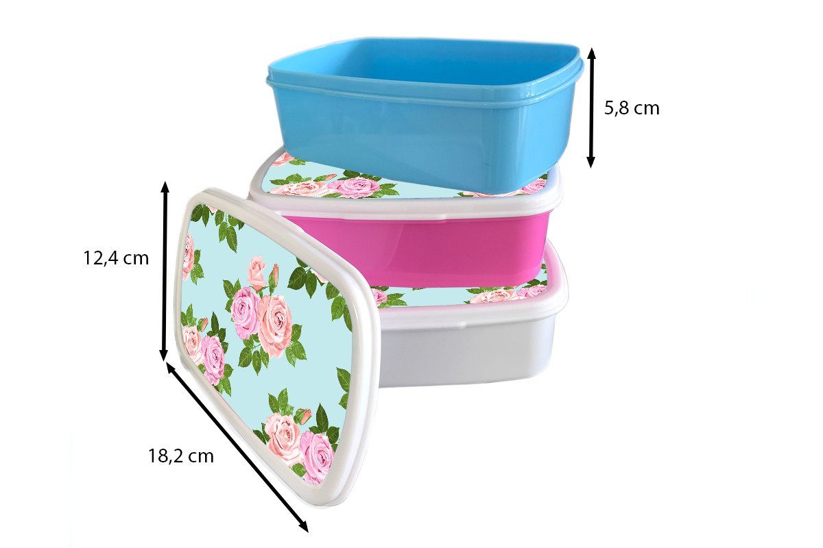 Brotbox Rosen weiß - für Lunchbox (2-tlg), Romantisch für Kunststoff, - Mädchen Kinder und Erwachsene, Brotdose, Jungs und Muster, MuchoWow