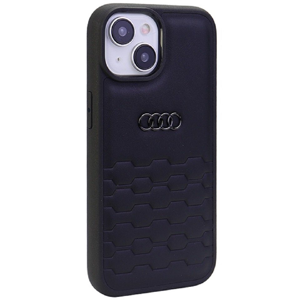 Audi Handyhülle Case iPhone 15 Plus Serie GT schwarz Kunstleder Logo 6,7  Zoll, Kantenschutz