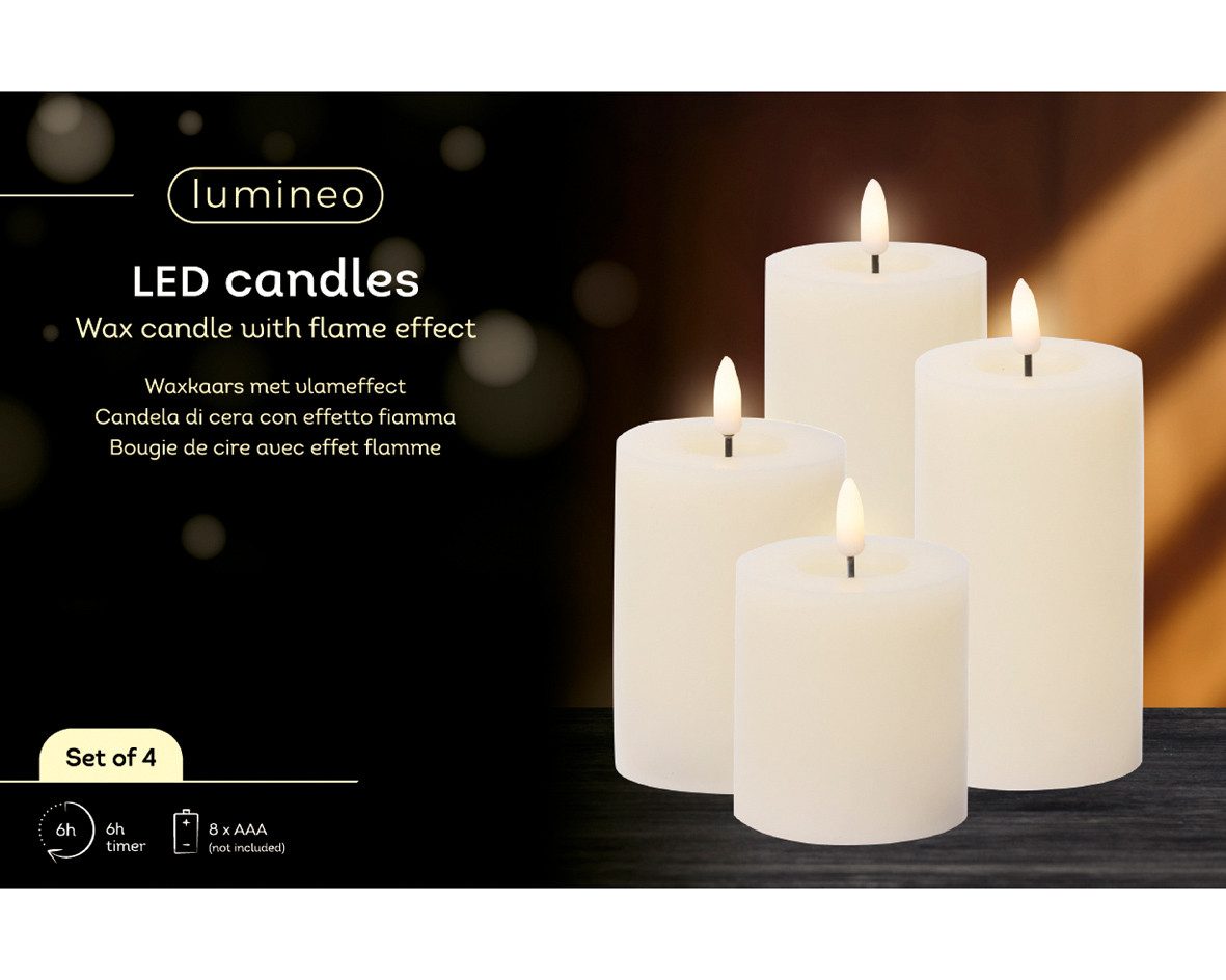 Lumineo LED-Christbaumkerzen Lumineo LEDLED Wachskerzen 4er-Set Weiß, batte günstig online kaufen
