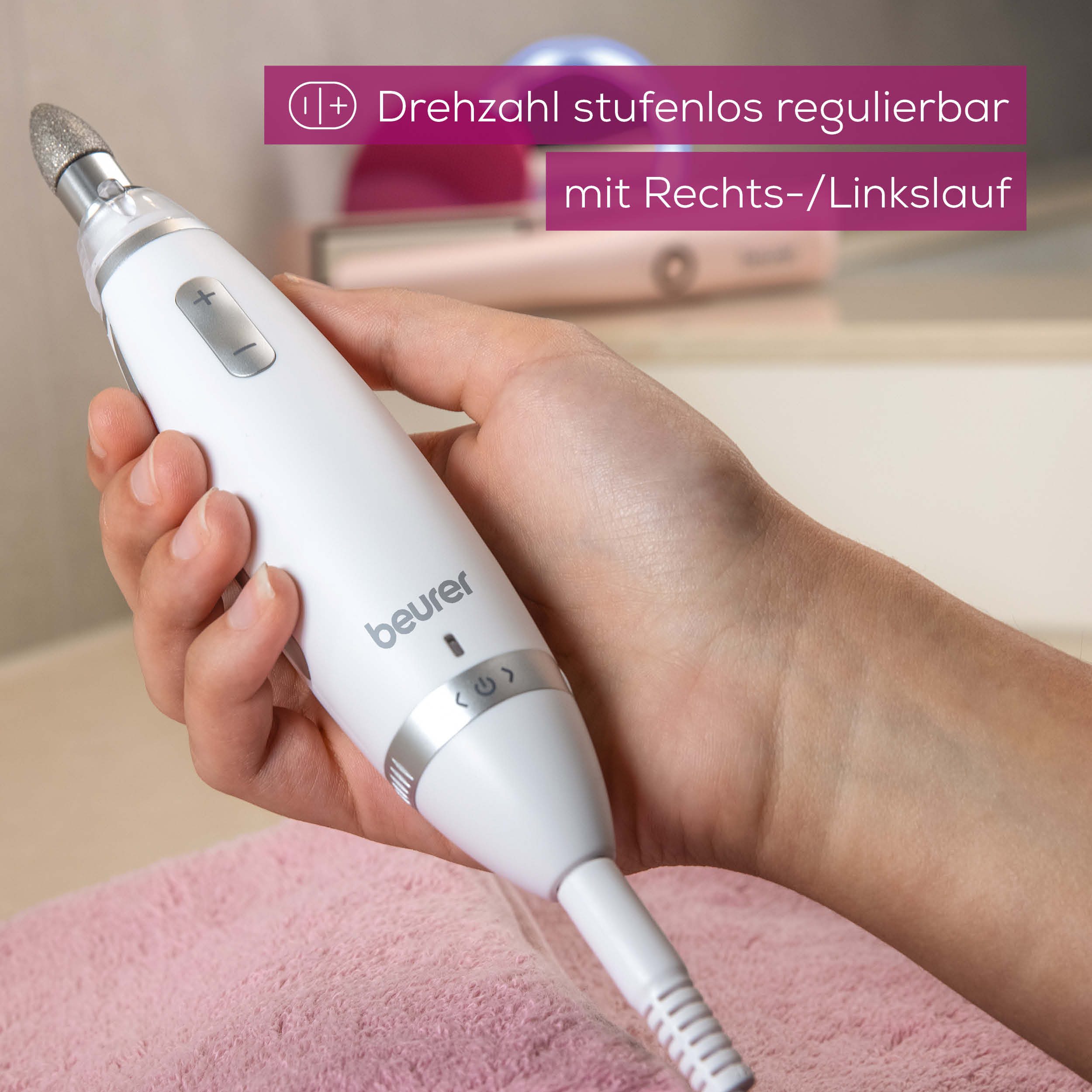 BEURER Maniküre-Pediküre-Set MP 62 elektrische Nagelfeile für Maniküre und Pediküre zuhause, Mit 10 Aufsätzen, LED-Licht und Aufbewahrungstasche