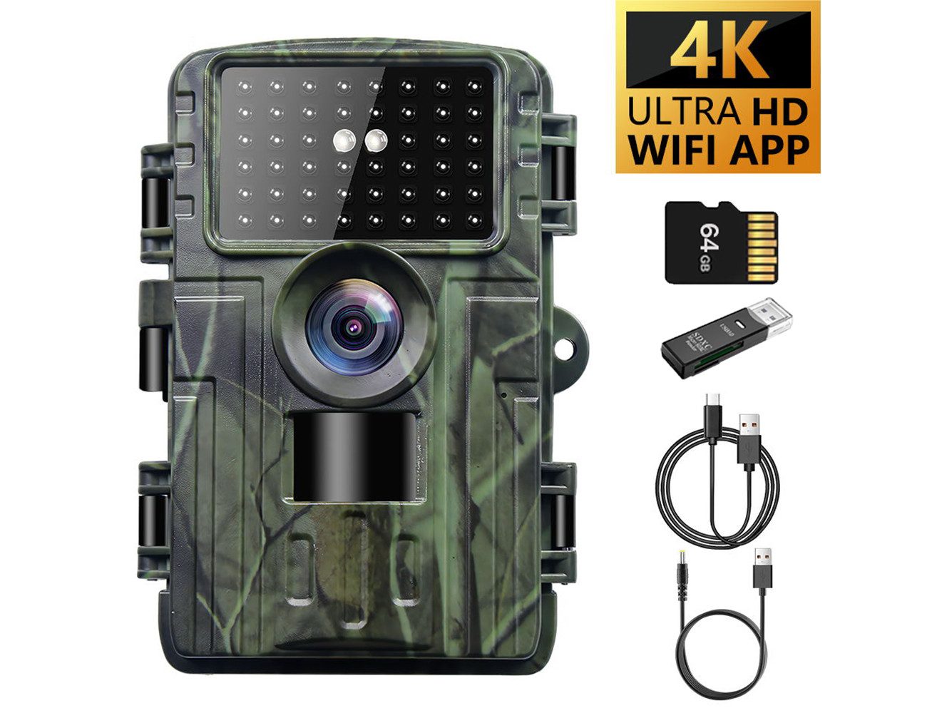 Tekoo Wildkamera 4K 60MP WiFi, App-Steuerung, IP66 wasserdicht, 0,2s Auslöser & 64GB SD (Außenbereich, Packung, Inklusive 64GB microSD-Karte, WiFi & App-Steuerung, Inklusive 64GB Speicherkarte, 0,2s Auslösezeit)