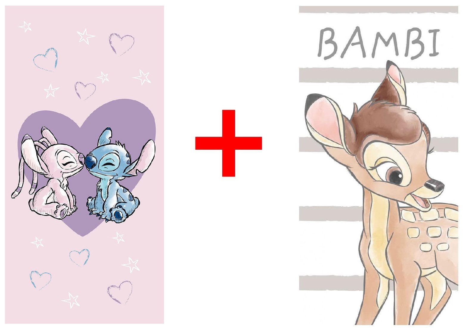 Disney Strandtücher Disney Lilo und Stitch + Bambi Handtuch Strandtuch Badetextilien 2er-S, Frottee (Set, 2-St)