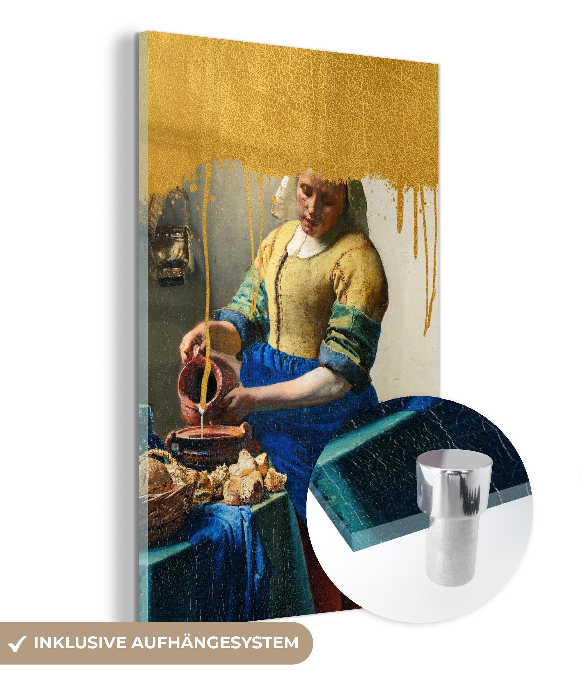 Glasbilder Wanddekoration Glas Acrylglasbild - - auf - auf Glas Wandbild MuchoWow - Gold St), Vermeer, (1 Bilder - Foto Milchmädchen