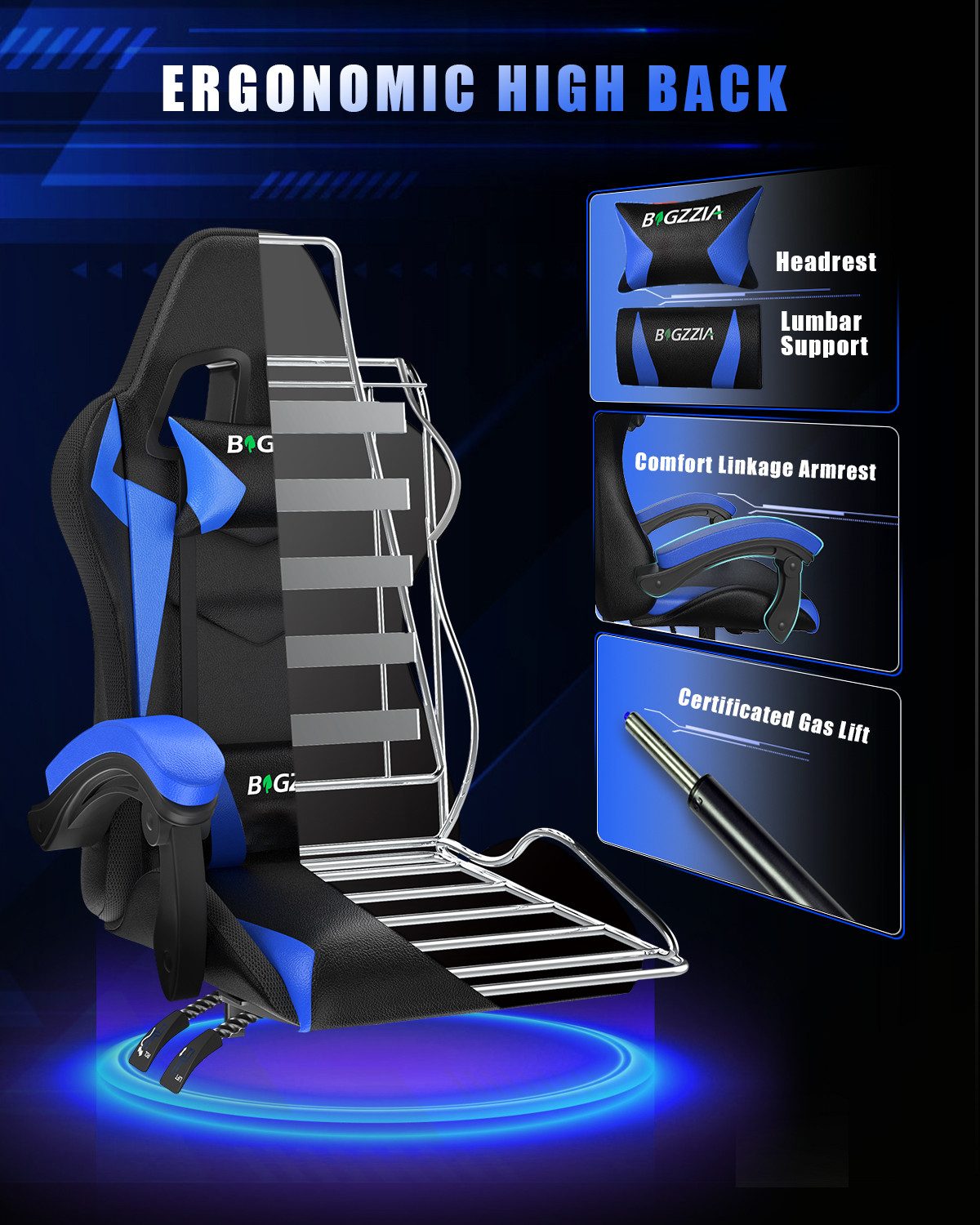 Gywowken Gaming-Stuhl mit LED - Gaming Chair Ergonomisch - 90-155° Rückenlehne – Bild 5 von 5