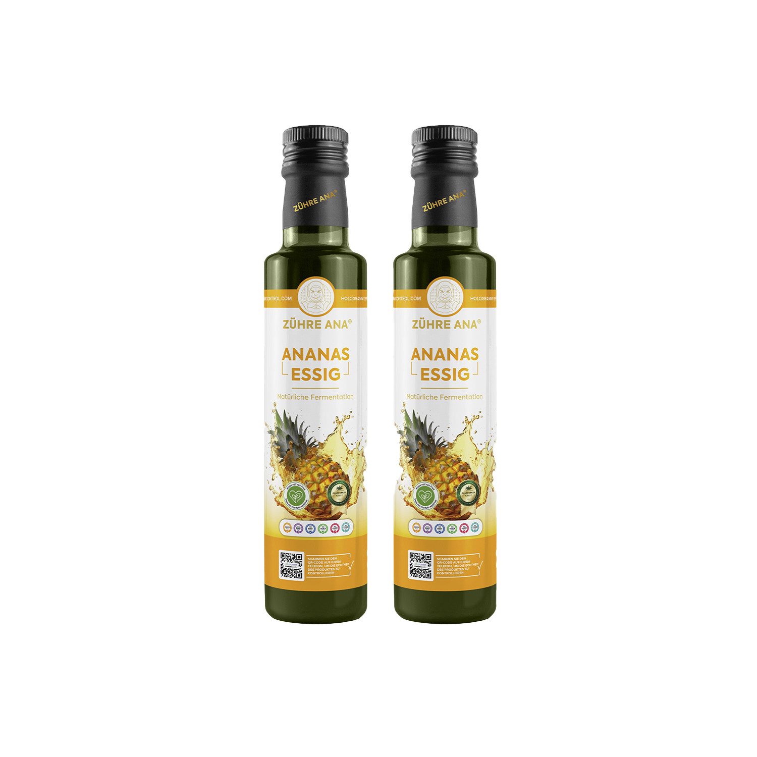 Zühre Ana® Essig Ananasessig – Natürlich fermentiert, Natürlicher Geschmack, 500 ml, Natürliche Fermentation, ohne Zusatzstoffe, frisches Aroma.