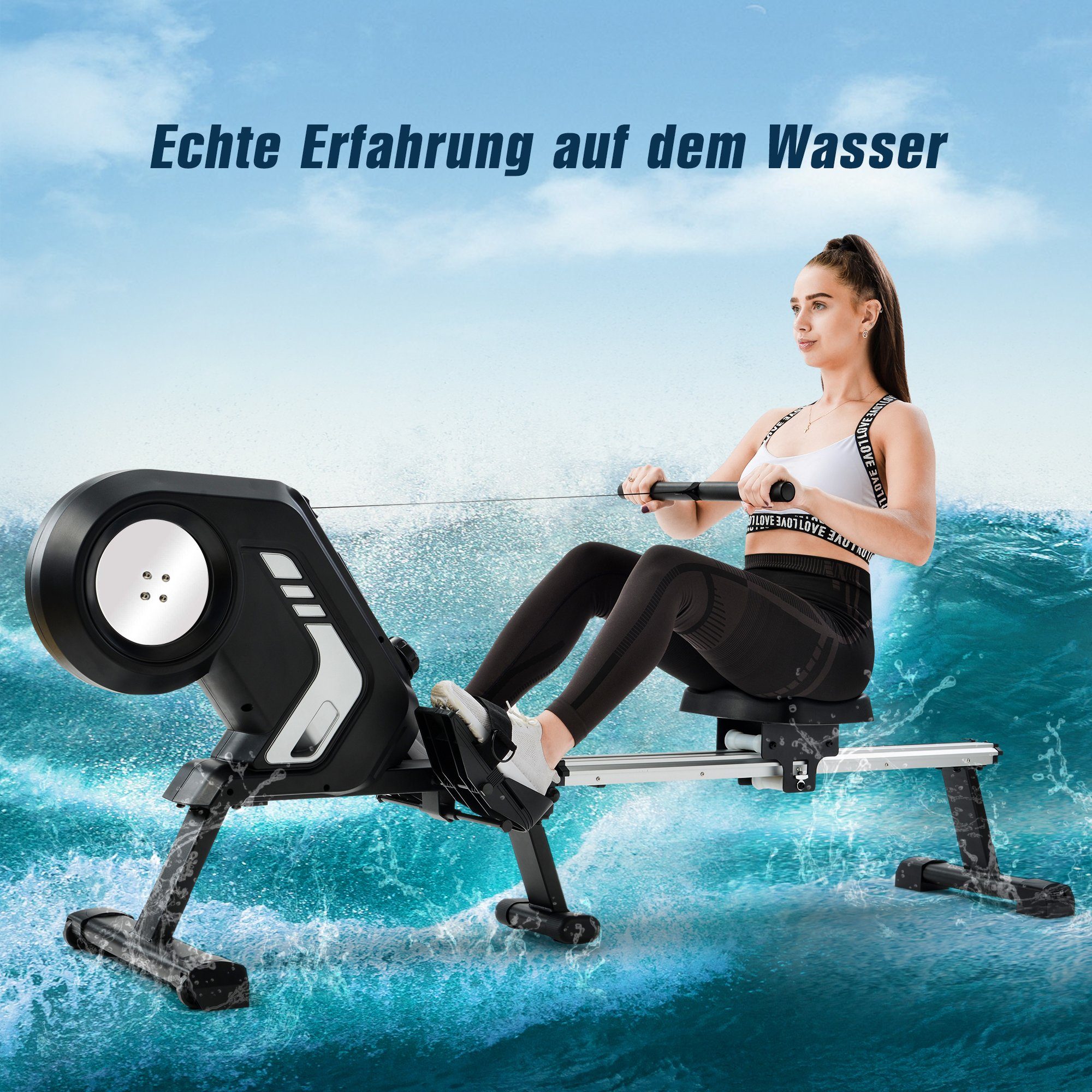 klappbar 150KG mit Rower LCD-Display), zuhause Rudermaschine mit (Ruderzugmaschine Transporträdern, Widerstandsstufen Rudergerät 8 Wasser REDOM Heim-Fitnessstudio Bis Ruderer