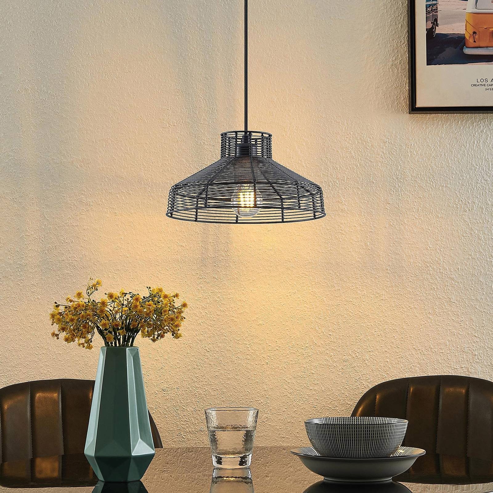 Lindby Hängeleuchte Karidotta, dimmbar, Leuchtmittel Deckenlampe, inklusive, Vintage, E27, flammig, 1 nicht Esstischlampe Schwarz, Stahl