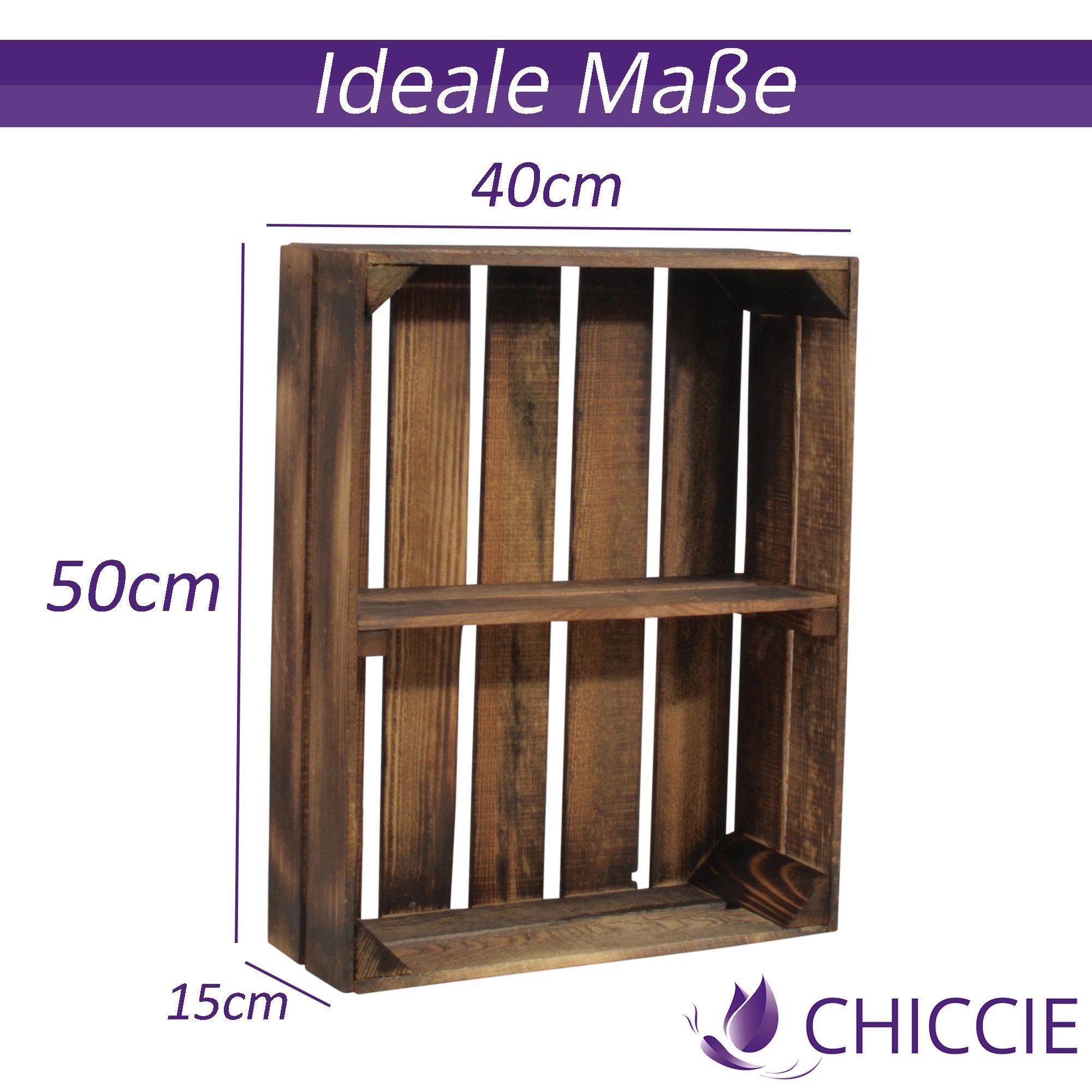 CHICCIE Holzkiste Holzregal Schmalhanz 50x40x15cm - Geflammt 1x kurzes Regal (1 St)