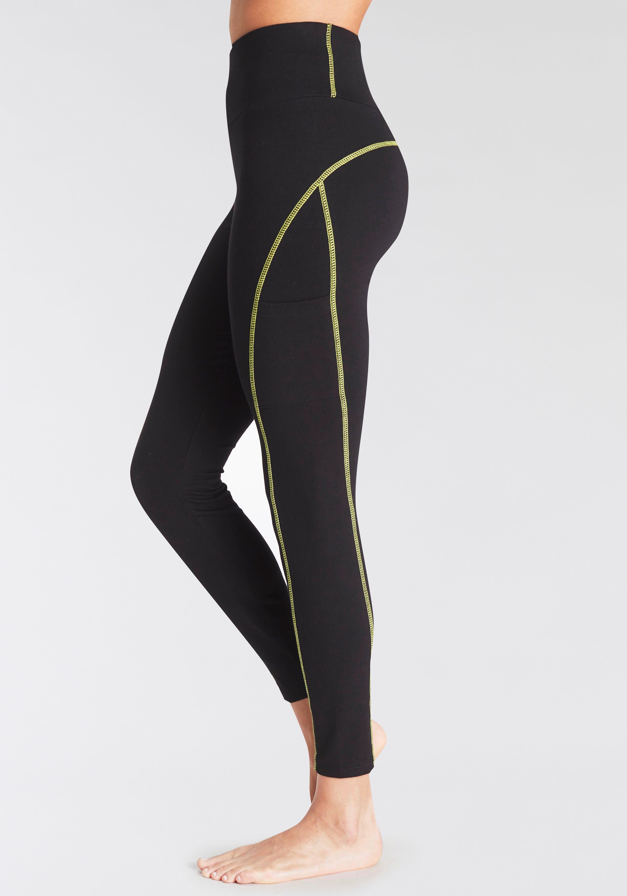 LASCANA ACTIVE schwarz breitem Kontrastnähten -Sporthose Leggings und Bund mit