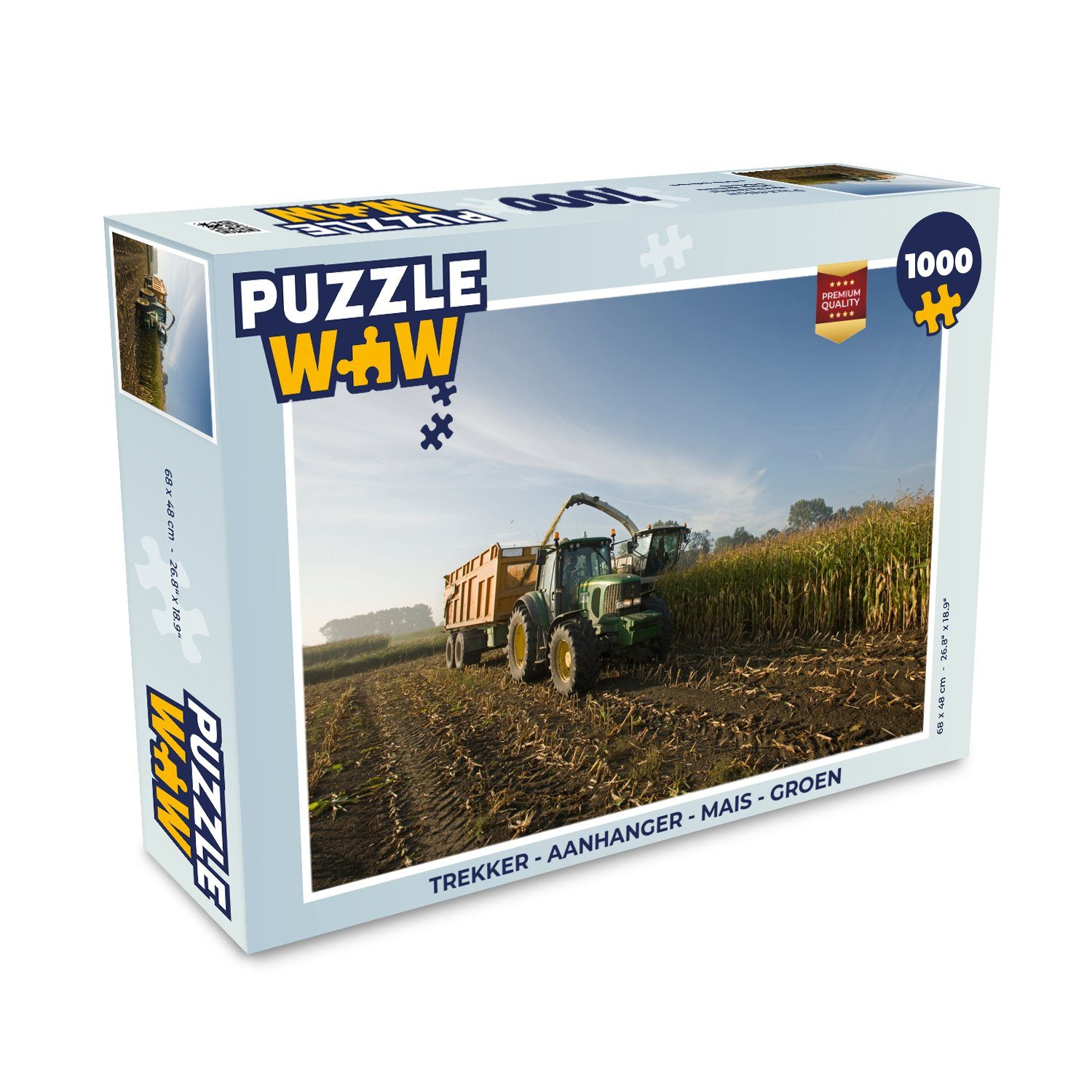 MuchoWow Puzzle Traktor - Anhänger - Mais - Grün - Landleben, 1000 Puzzleteile, Foto-Puzzle, Bilderrätsel, Puzzlespiele, Klassisch