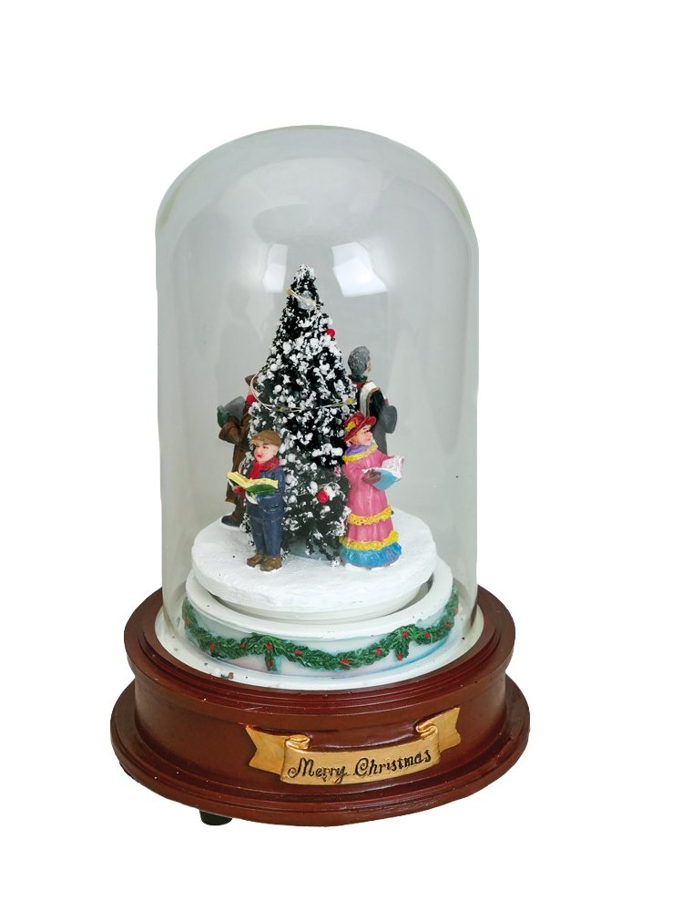 Musicboxworld Spieluhr Spieluhr - Glaskuppel mit beleuchtetem Weihnachtsbaum und Sängerin