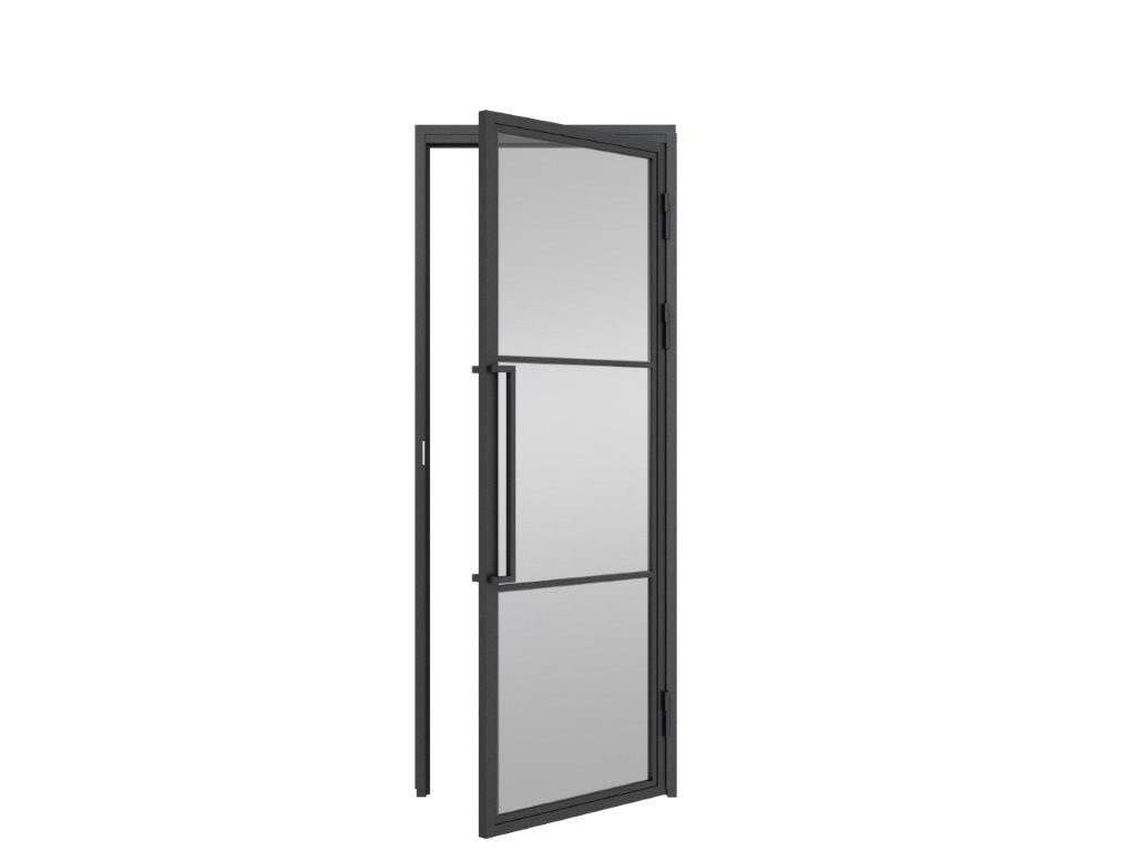 inova wohnen Zimmertür Glastür mit Stahlrahmen Grauglas (Komplett Set, inkl. Türzarge schwarz und Griffstange), Größenauswahl, Loftstyle