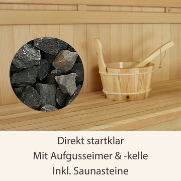 Artsauna Sauna Tampere, 50 mm, für 3 Personen, Hemlock Holz, Harvia Ofen, Sanduhr, Thermometer