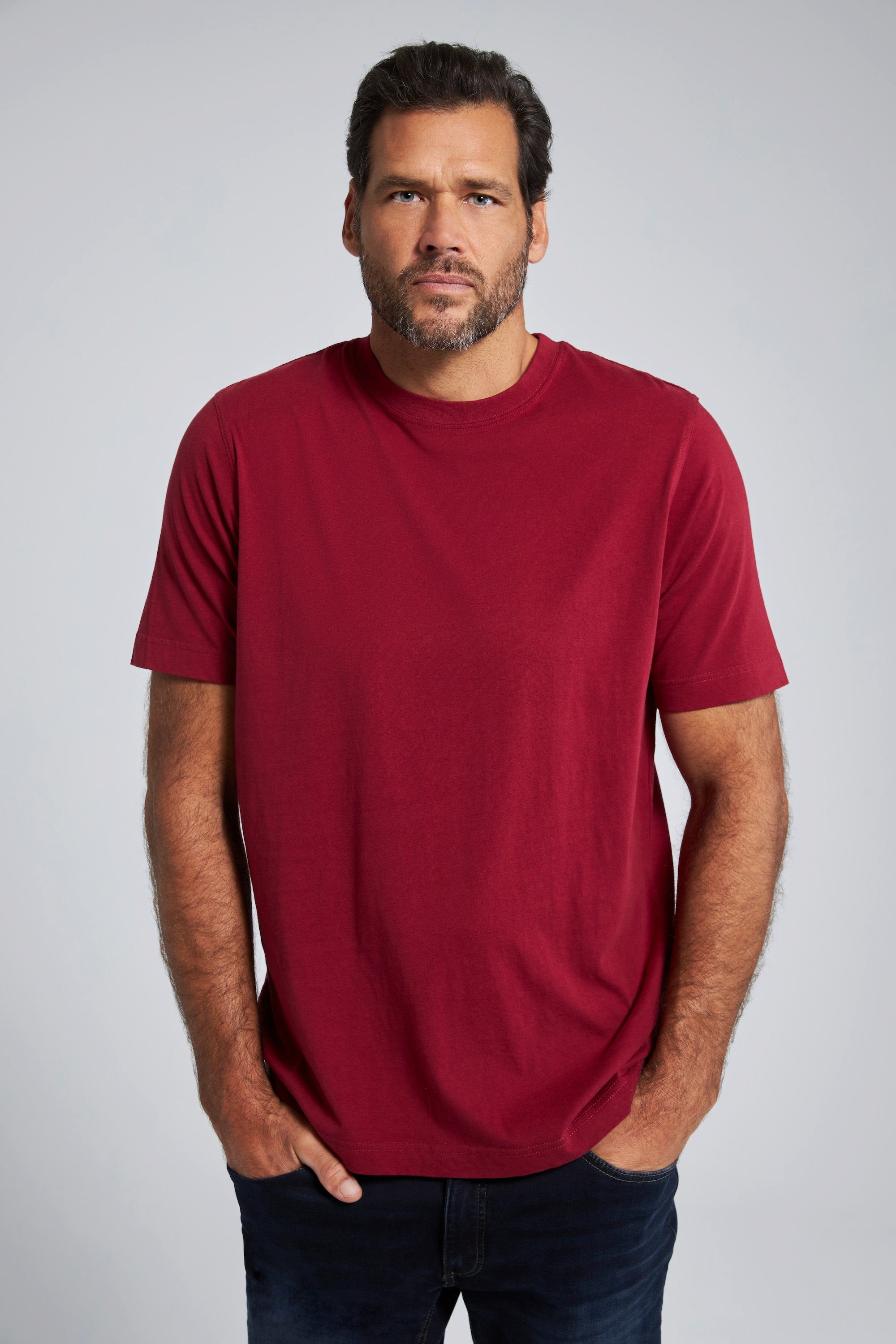 dunkelrot gekämmte Rundhals T-Shirt JP1880 T-Shirt Baumwolle Basic bis 8XL