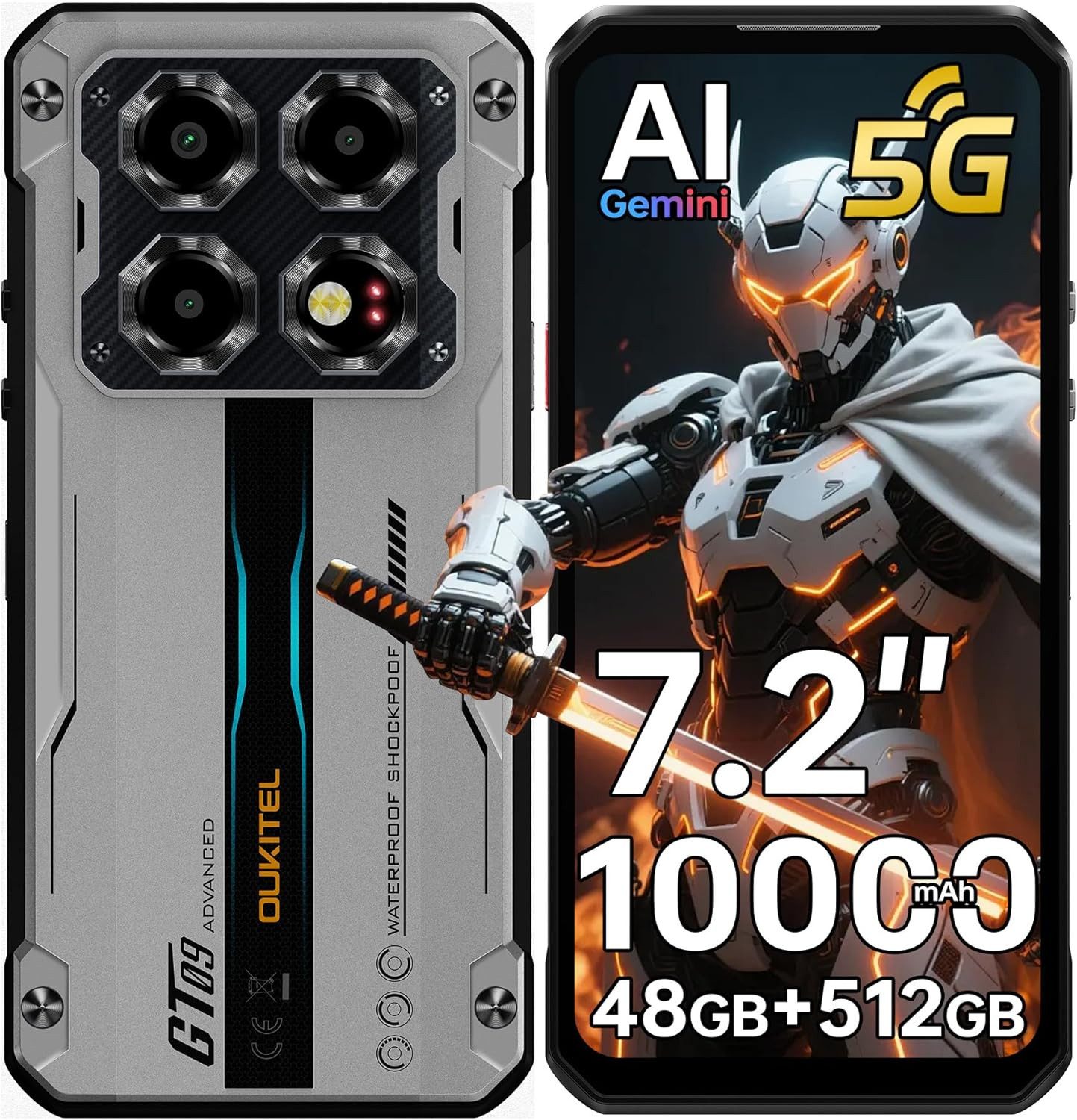 OUKITEL WP60 5G Outdoor Smartphone (18,28 cm/7.2 Zoll, 512 GB Speicherplatz, 108 MP Kamera, 48GB+512GB, IP68 Baustellenhandy, 10000mAh, NFC, OTG, GPS)