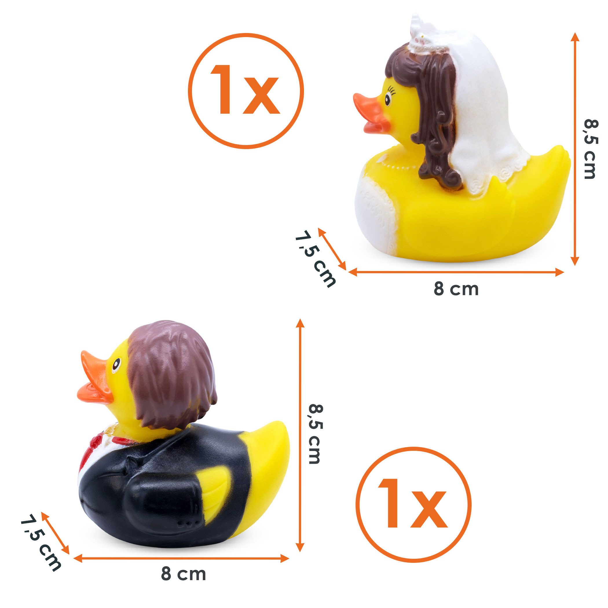 Spetebo Dekofigur Brautpaar Quietscheente für Hochzeitsgeschenk (2er Set, 2 St., 2 Enten), 1x Braut und 1x Bräutigam