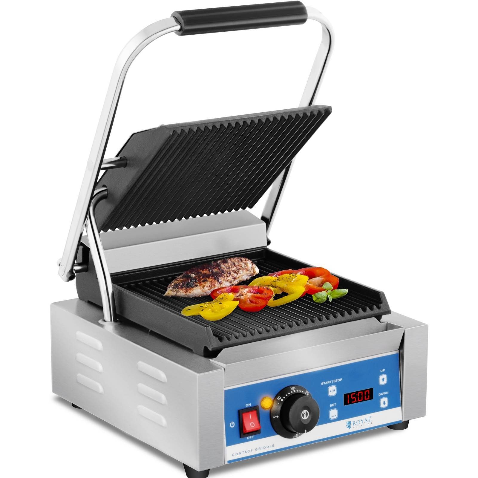 Royal Catering Kontaktgrill Kontakgrill geriffelt Panini Toaster Elektro Grillplatte Timer 1.800 W, 1800 W