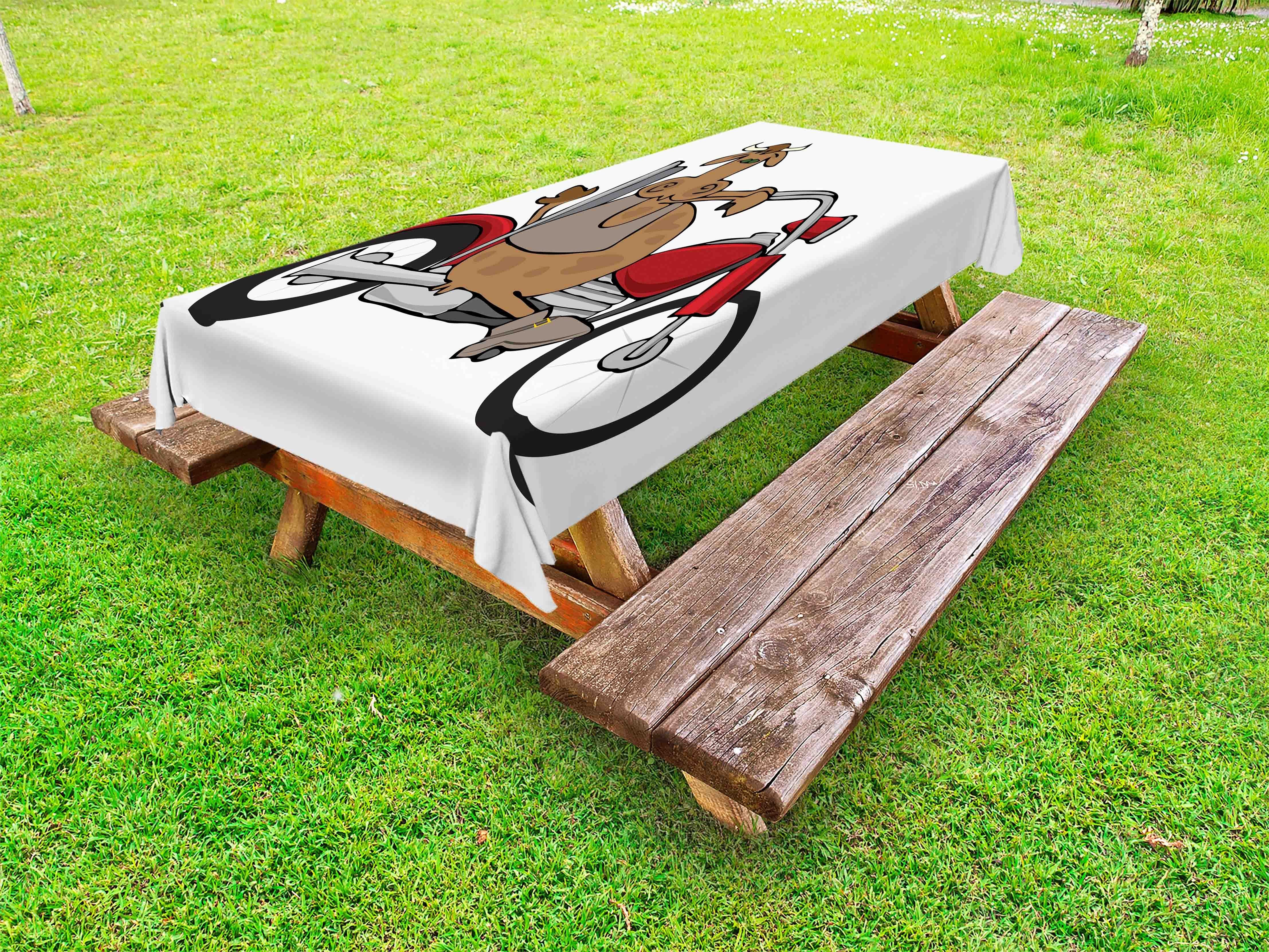 Abakuhaus Tischdecke dekorative waschbare Picknick-Tischdecke, Motorrad Kuh auf Chopper-Karikatur | Tischdecken