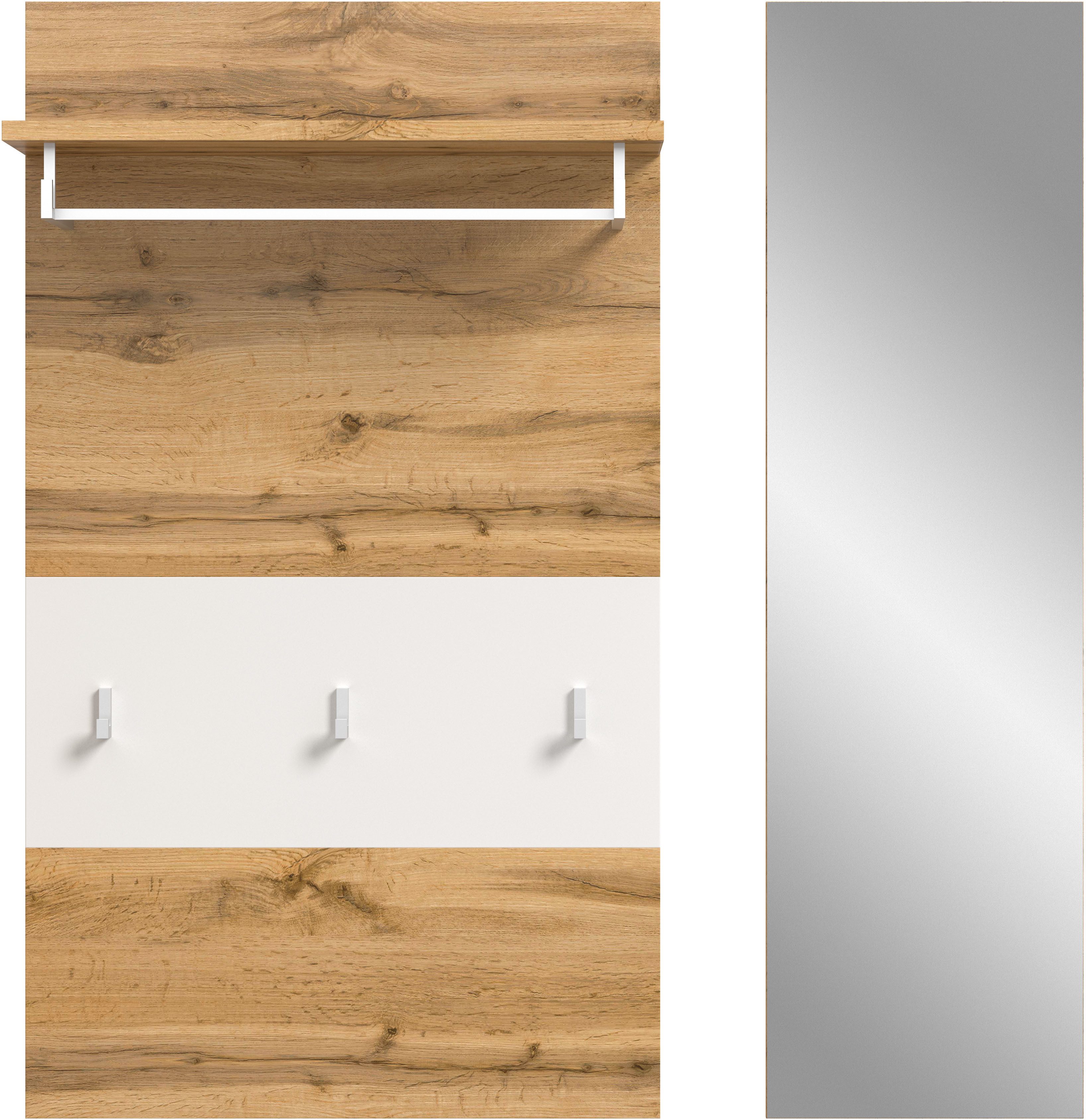 OTTO home Garderobenpaneel AOSTA, 2 teilig, inkl. Spiegel, 3 Haken, Ablageboden (2 St., in verschiedenen Farbausführungen erhältlich, individuell kombinierbar), Paneel, Spiegel, Set, Flurgarderobe, Wandgarderobe, Wandpaneel