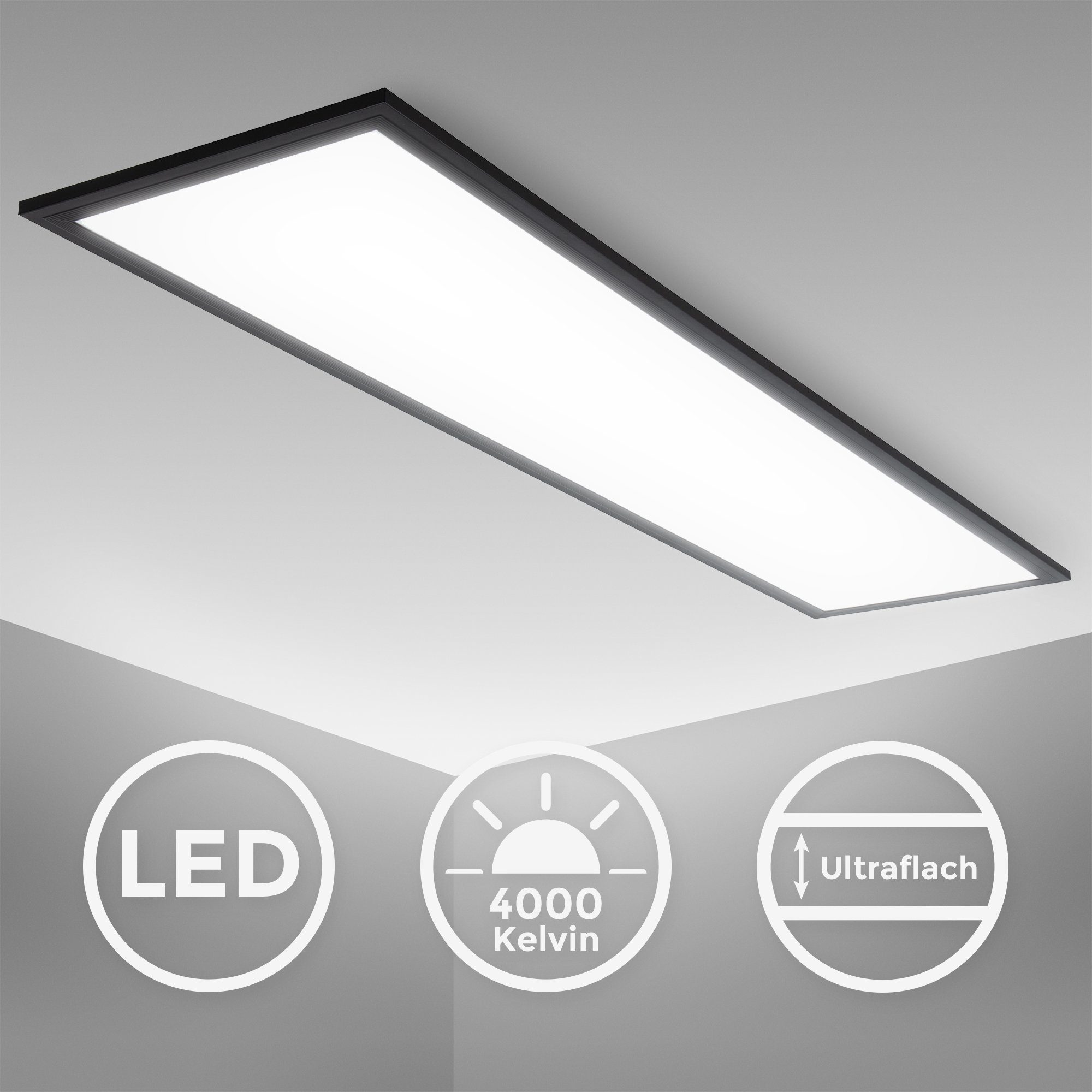 LED fest Watt, Neutralweiß, 4.000K Deckenleuchte BK_DP1497 cm LED LED Schwarz, Licht, B.K.Licht 1 100x25x6,5 Meter, Neutralweißes 22 2.200Lm, integriert, Deckenlampe, Panel