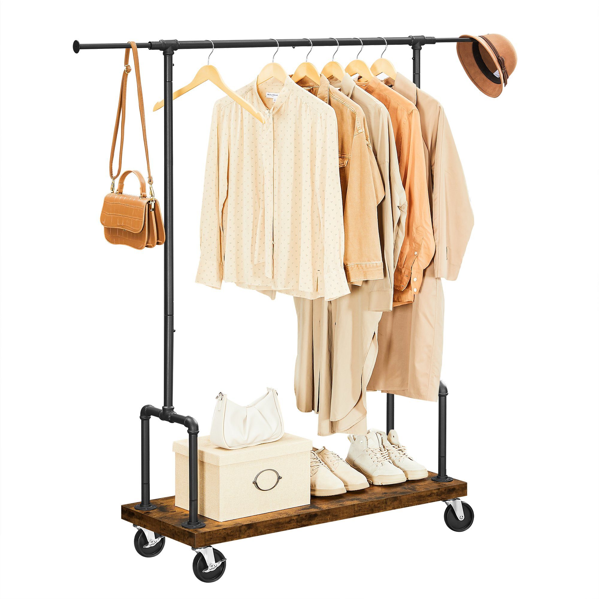 VASAGLE Kleiderständer, auf Rollen, mit Kleiderstange, ausziehbar